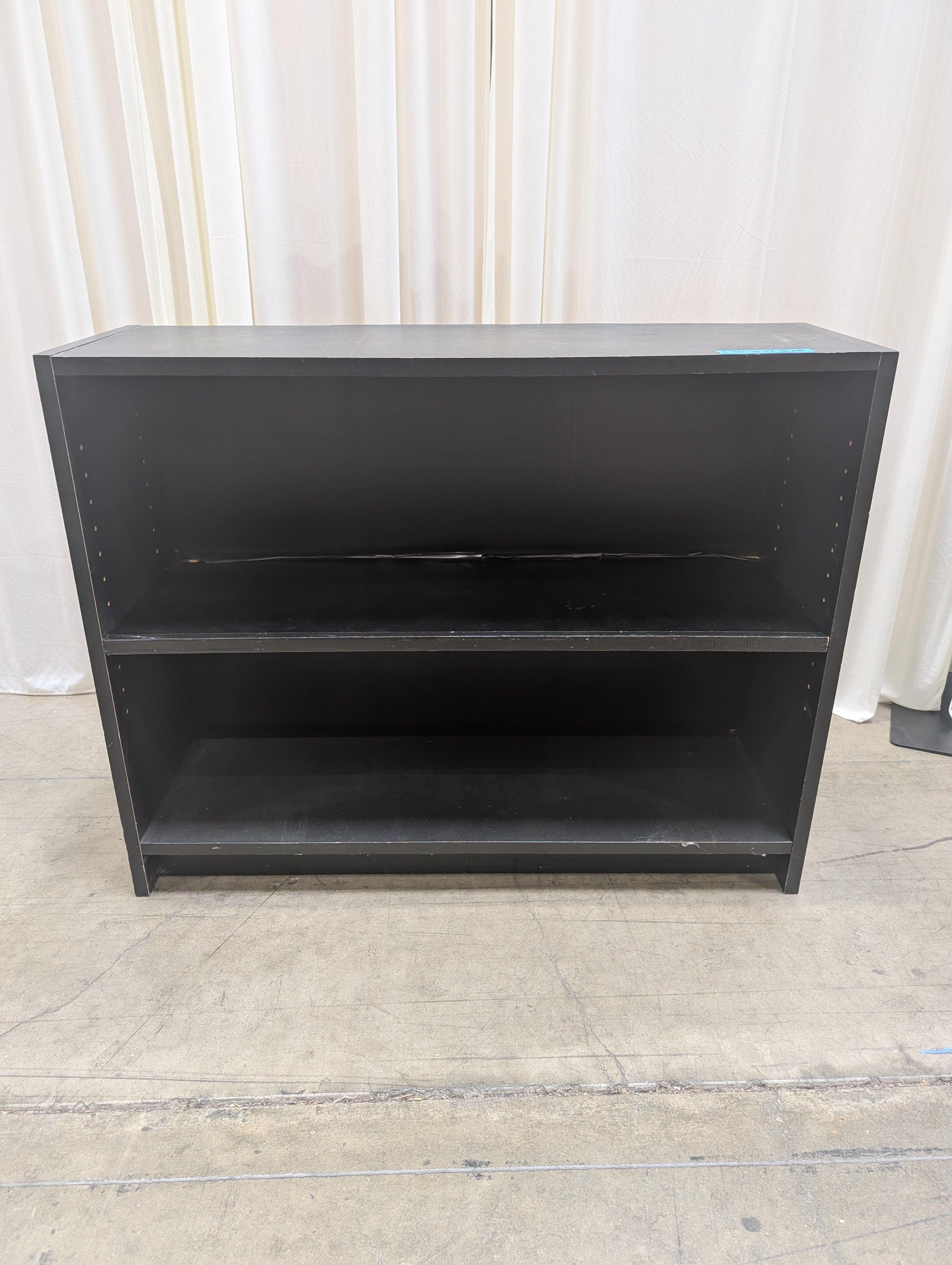 Low Black Wood Bookcase with Adjustable Shelf