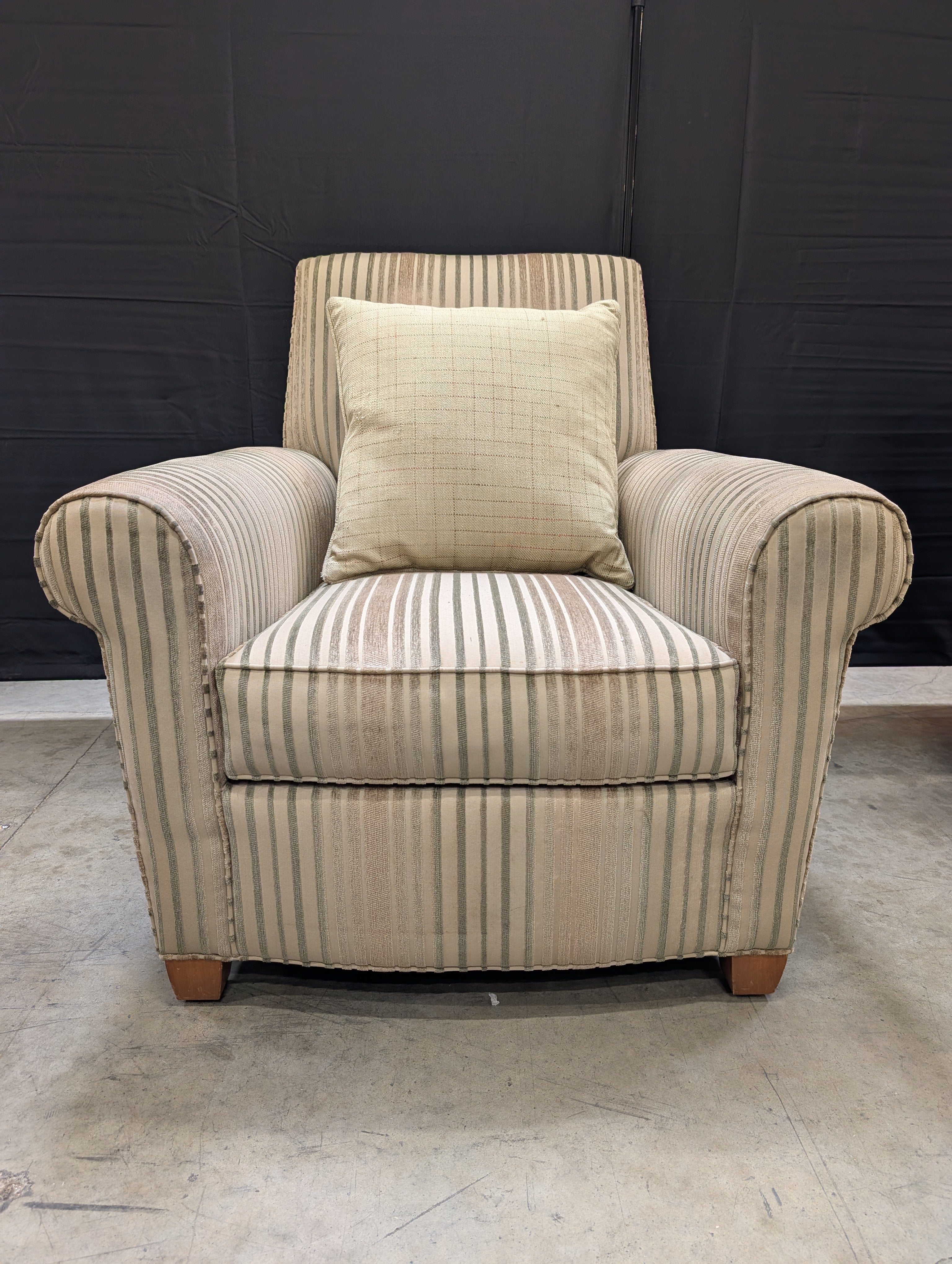 Ethan Allen Striped Armchair with Rolled Arms