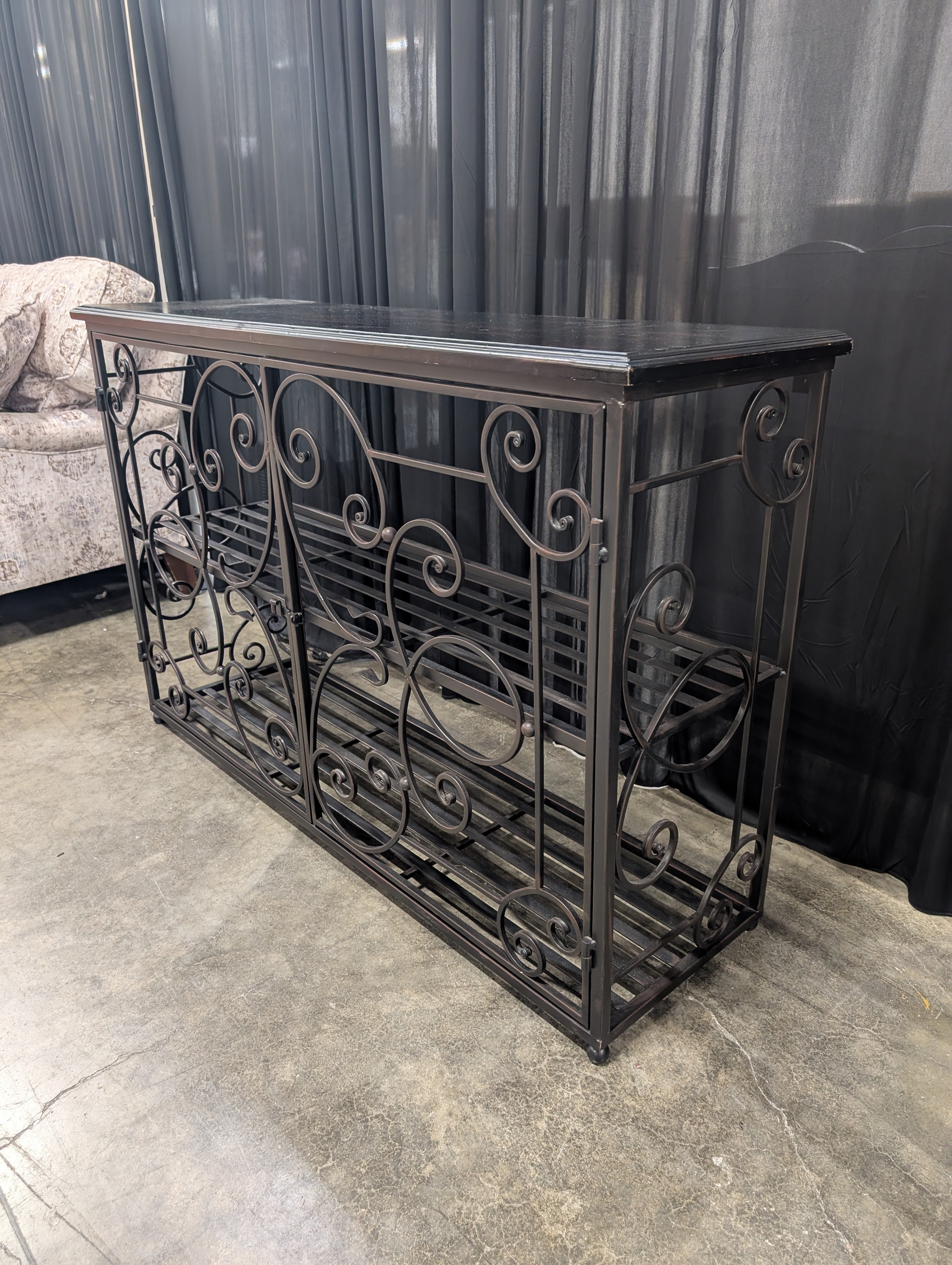 Scrollwork Metal Console Table with Wood Top