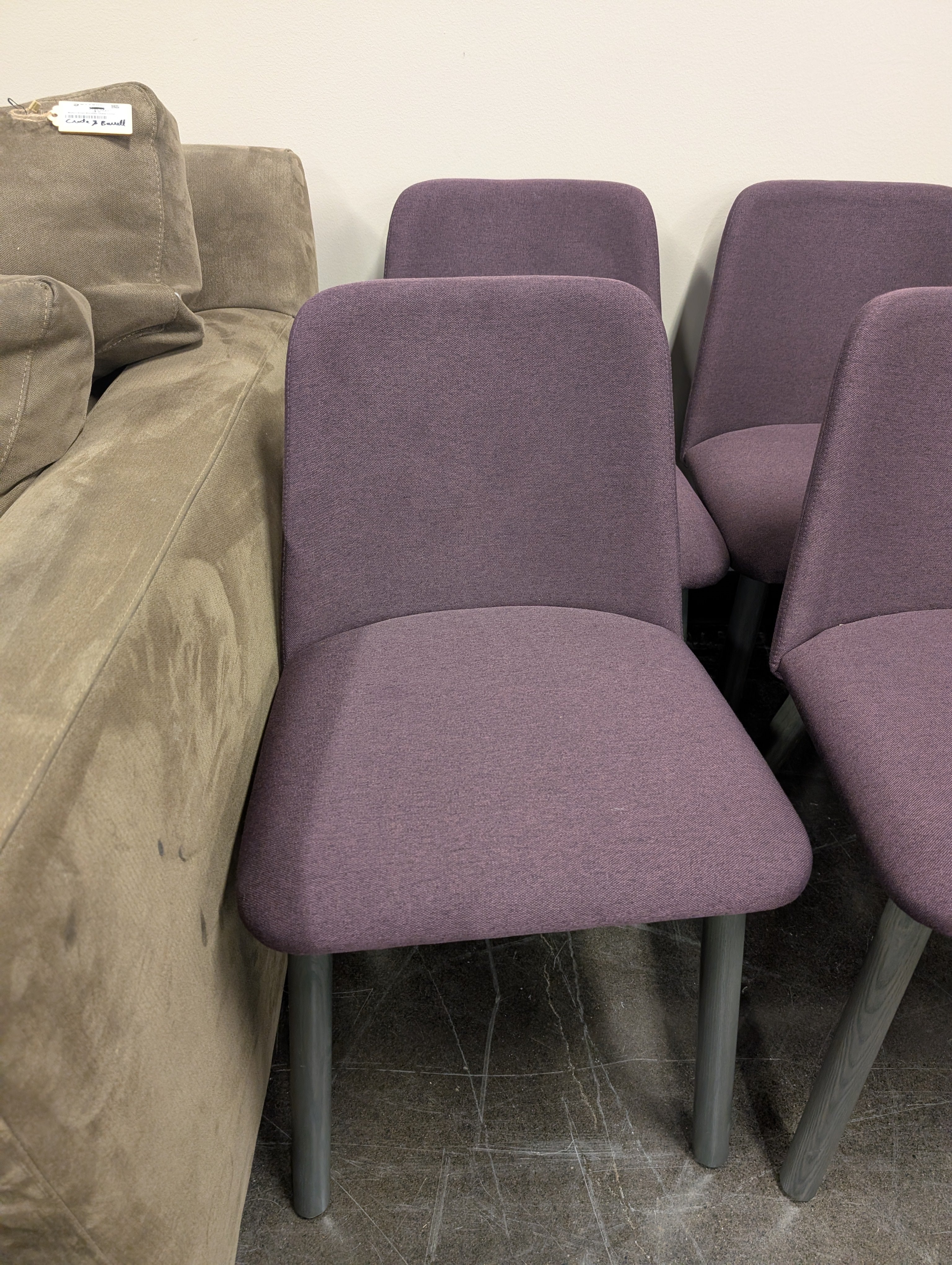 Modern Upholstered Dining Chair with Tapered Wood Legs, Plum Fabric