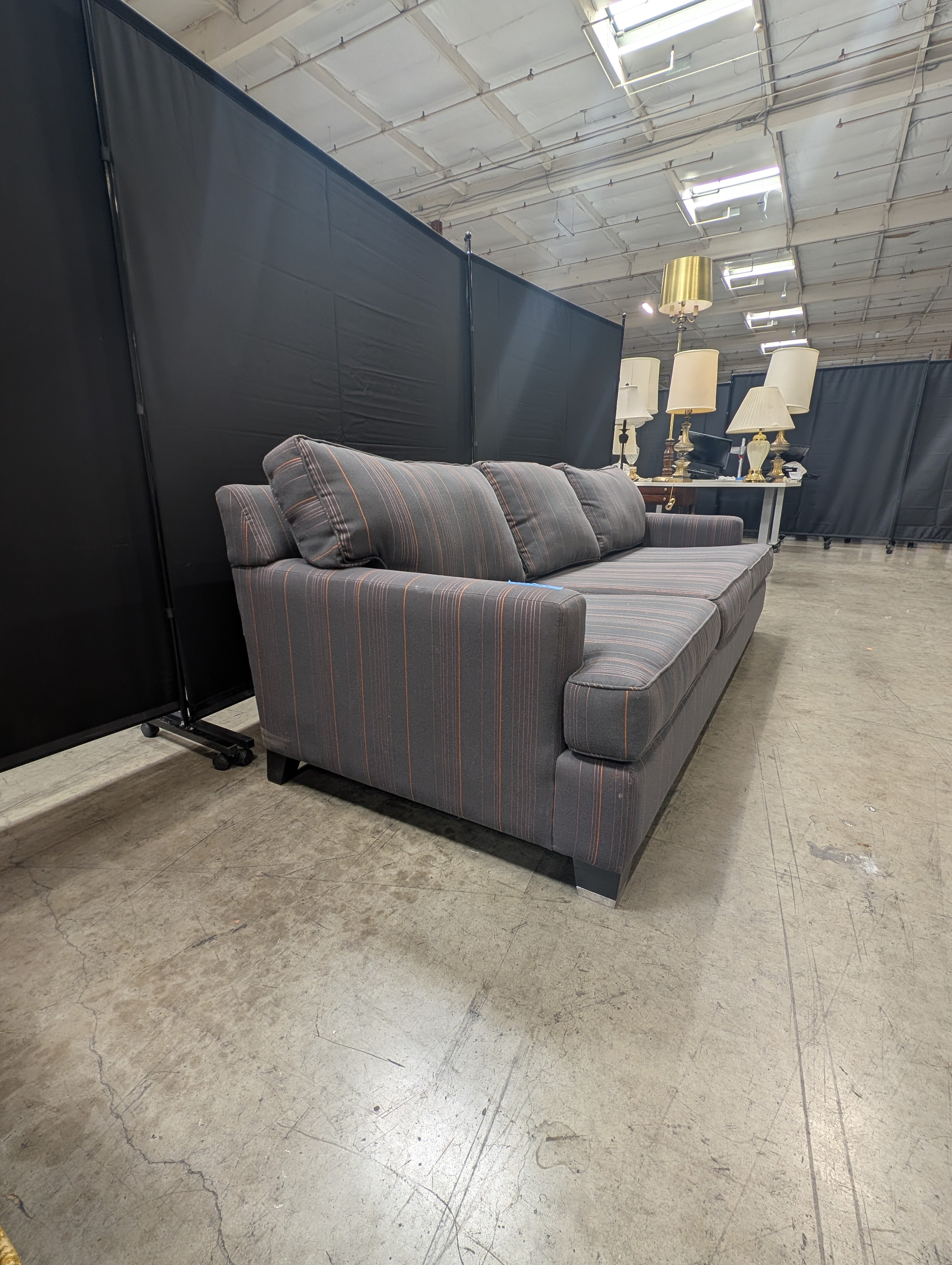Plum Striped Upholstered Three-Seater Sofa