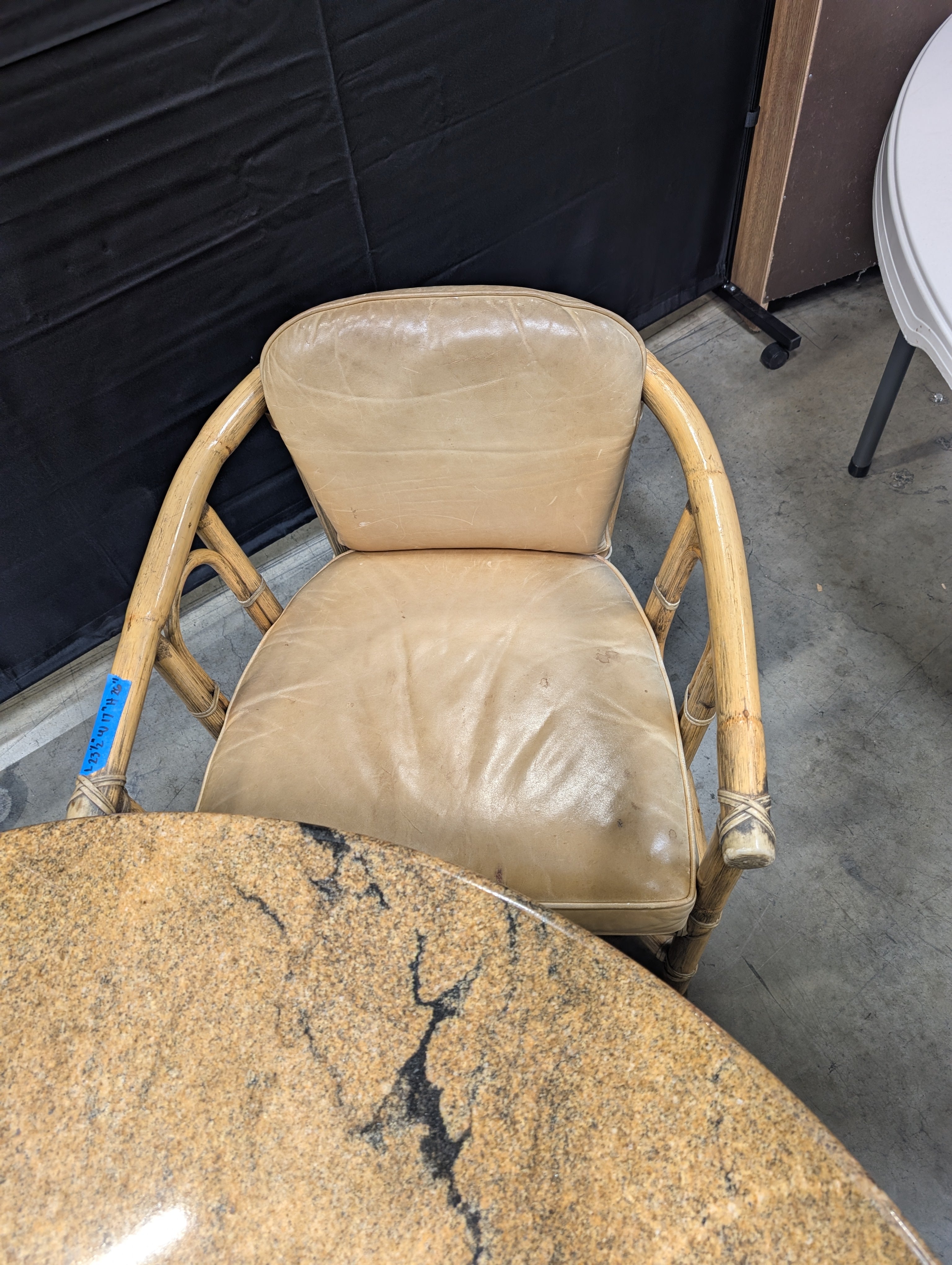 Vintage Bamboo Barrel Chairs and Marble dining table