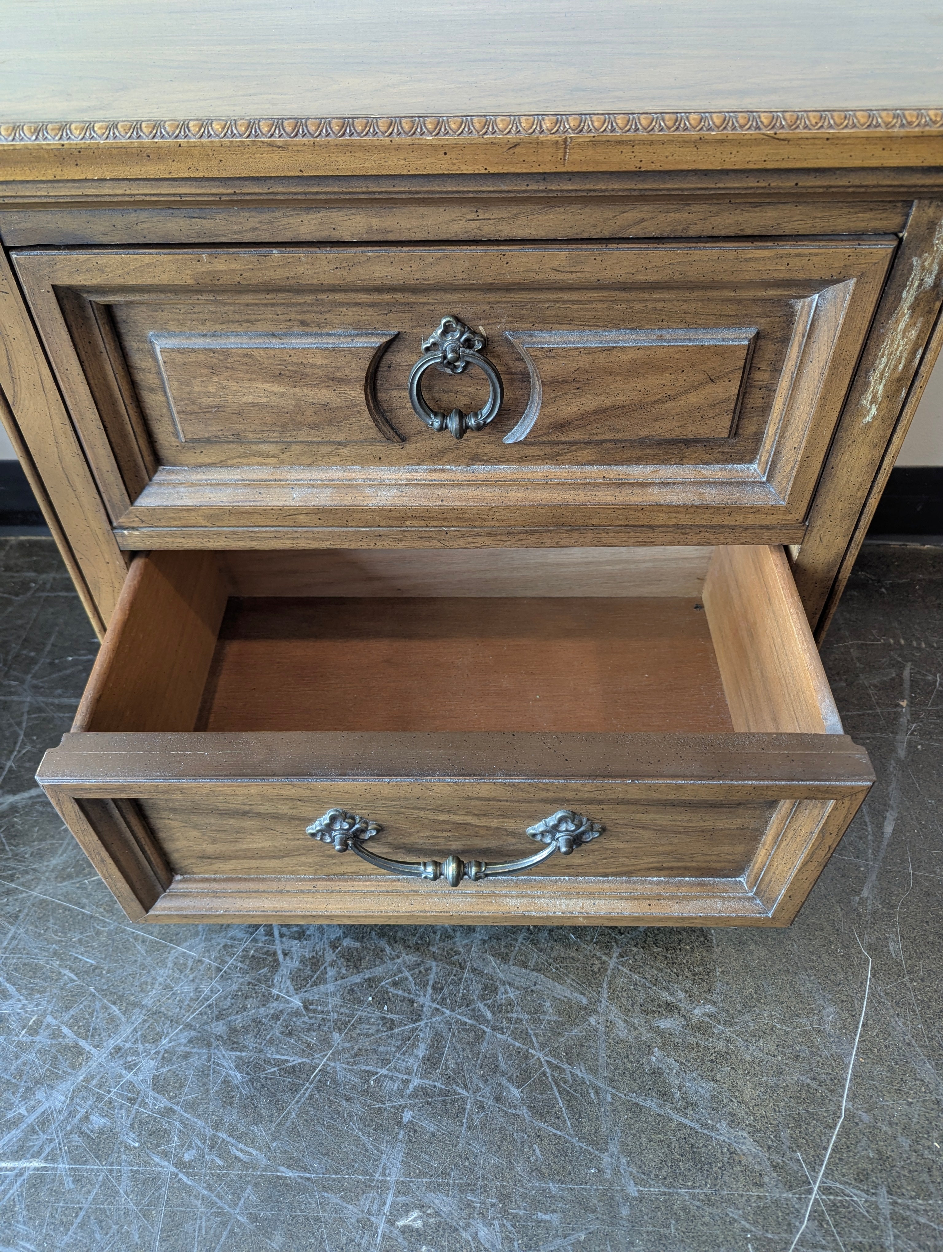 Classic Brown Wood Two-Drawer Nightstand