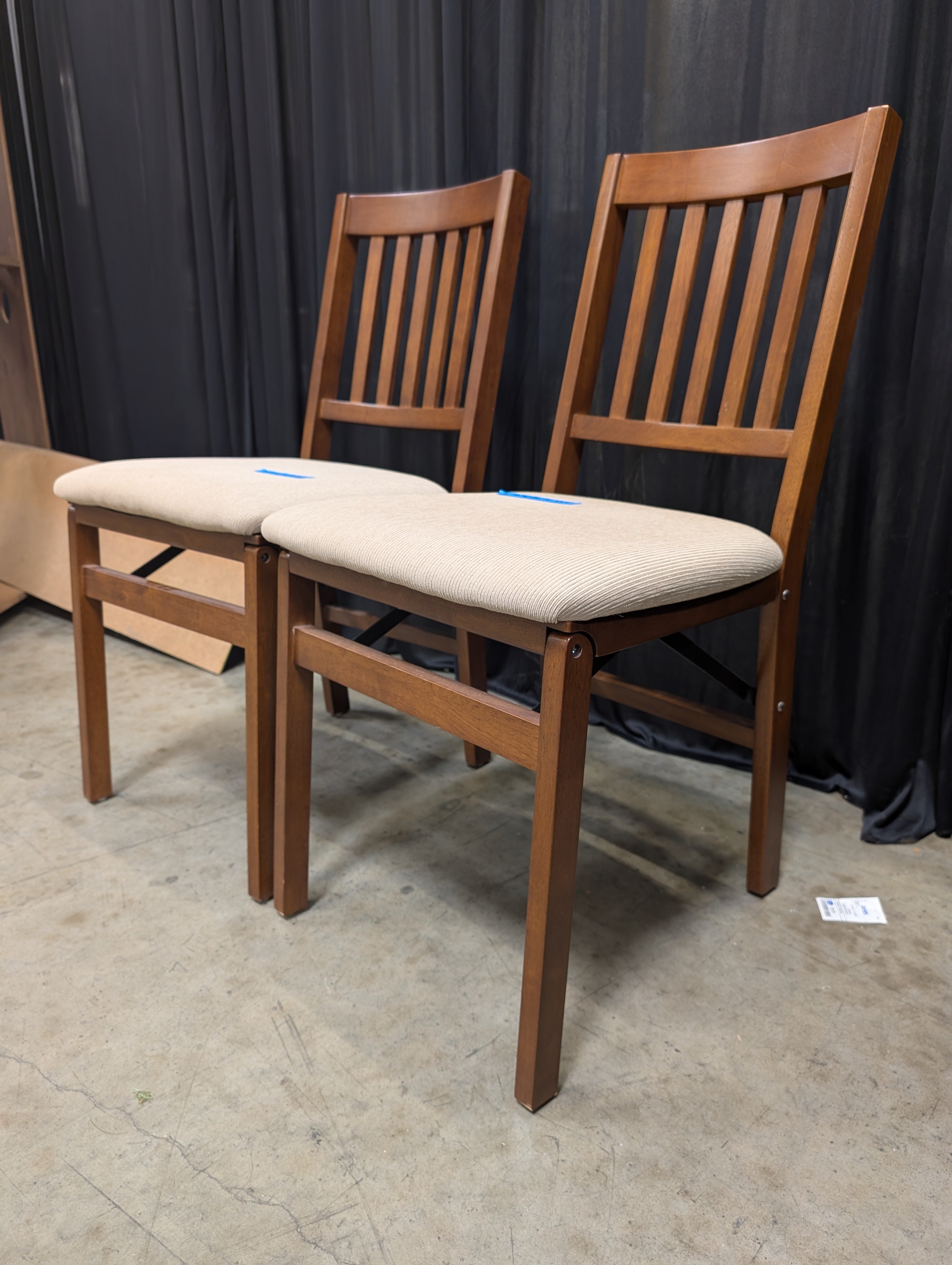 Pair of Slatted Wood Folding chairs Chair with Upholstered Seat