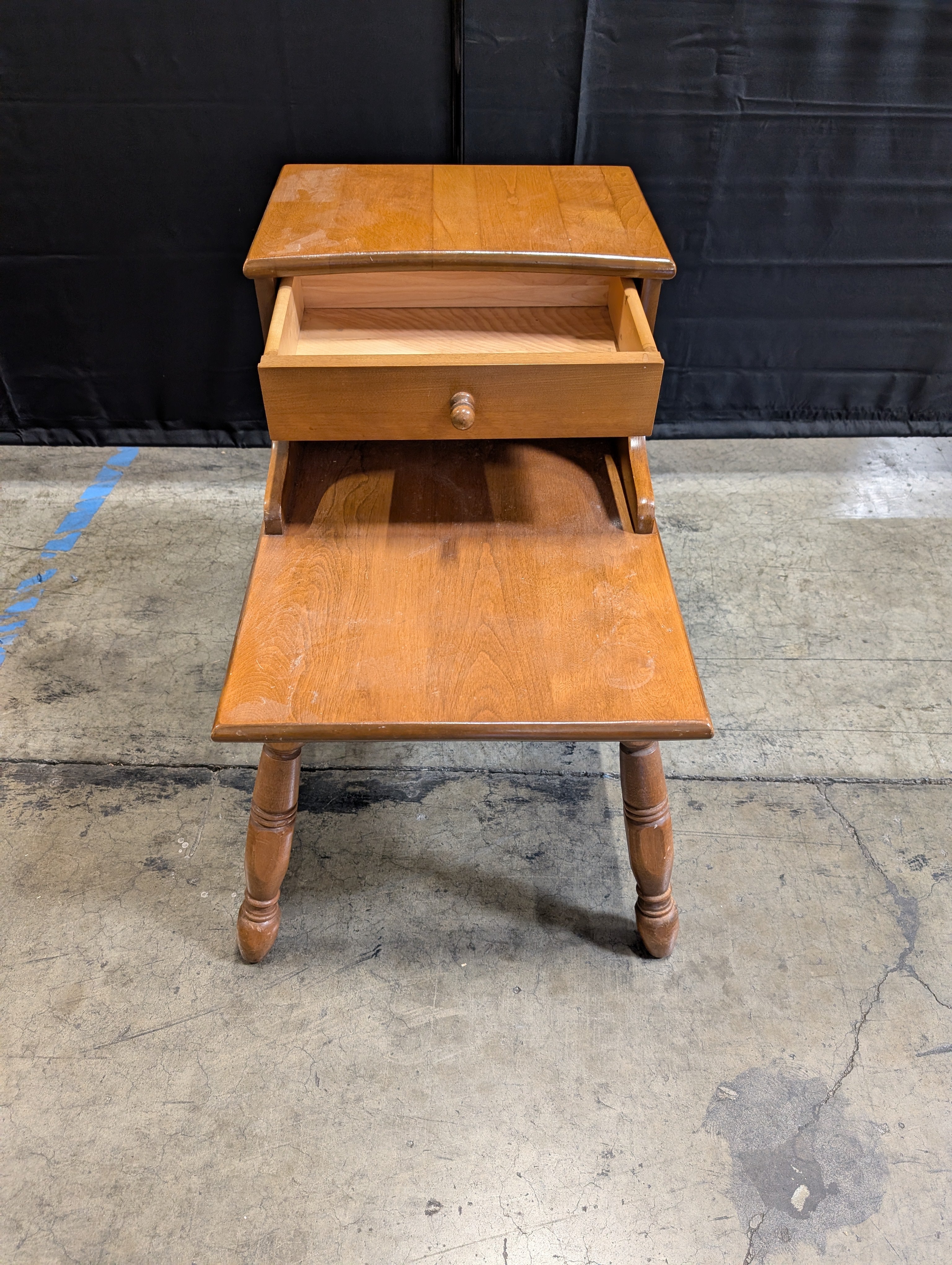 Honey-Toned Wood End Table with Drawer and Shelf