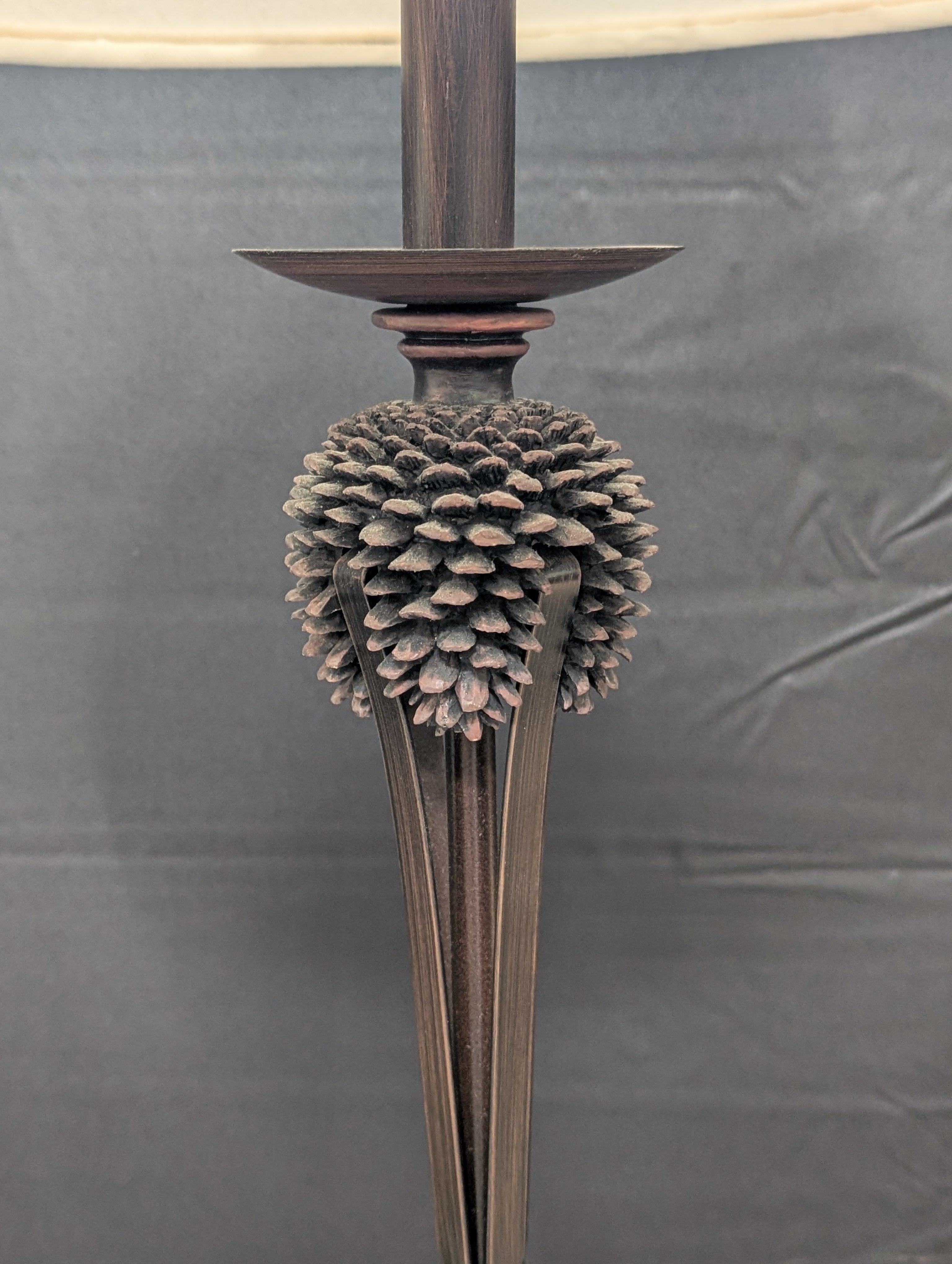 Rustic Pinecone Motif Floor Lamp with Tapered Fabric Shade