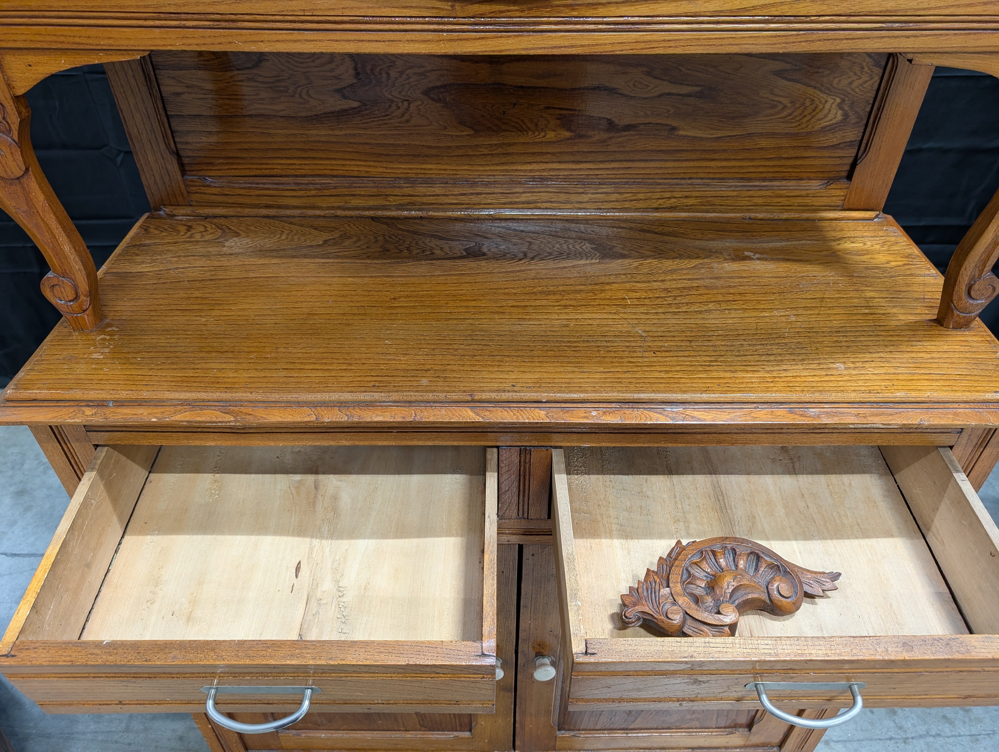 Vintage Brown Wood Folding Cabinet Desk