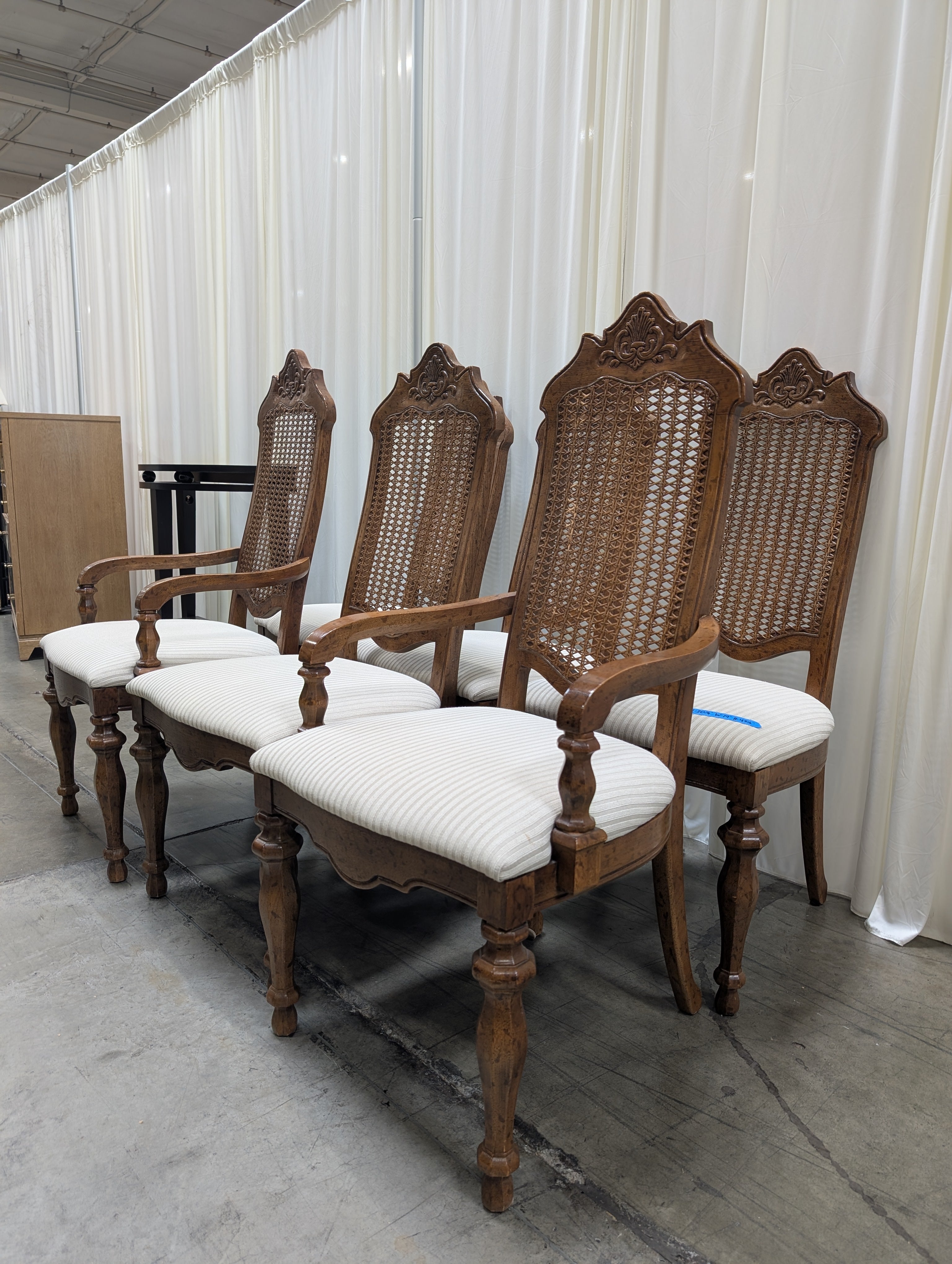 Set of Six Vintage Cane Back Dining Chairs in Wood