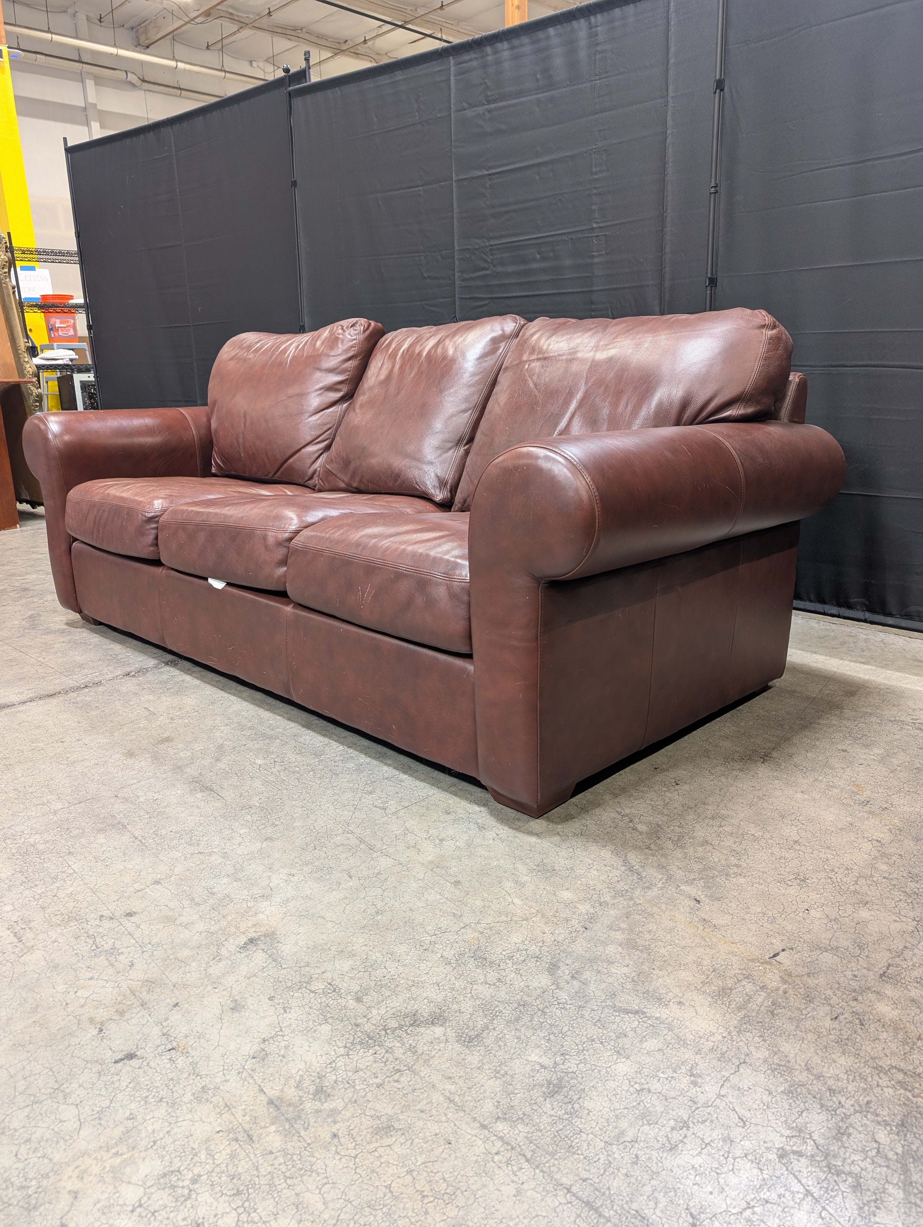 Legacy Leather Three-Cushion Burgundy Leather Sofa