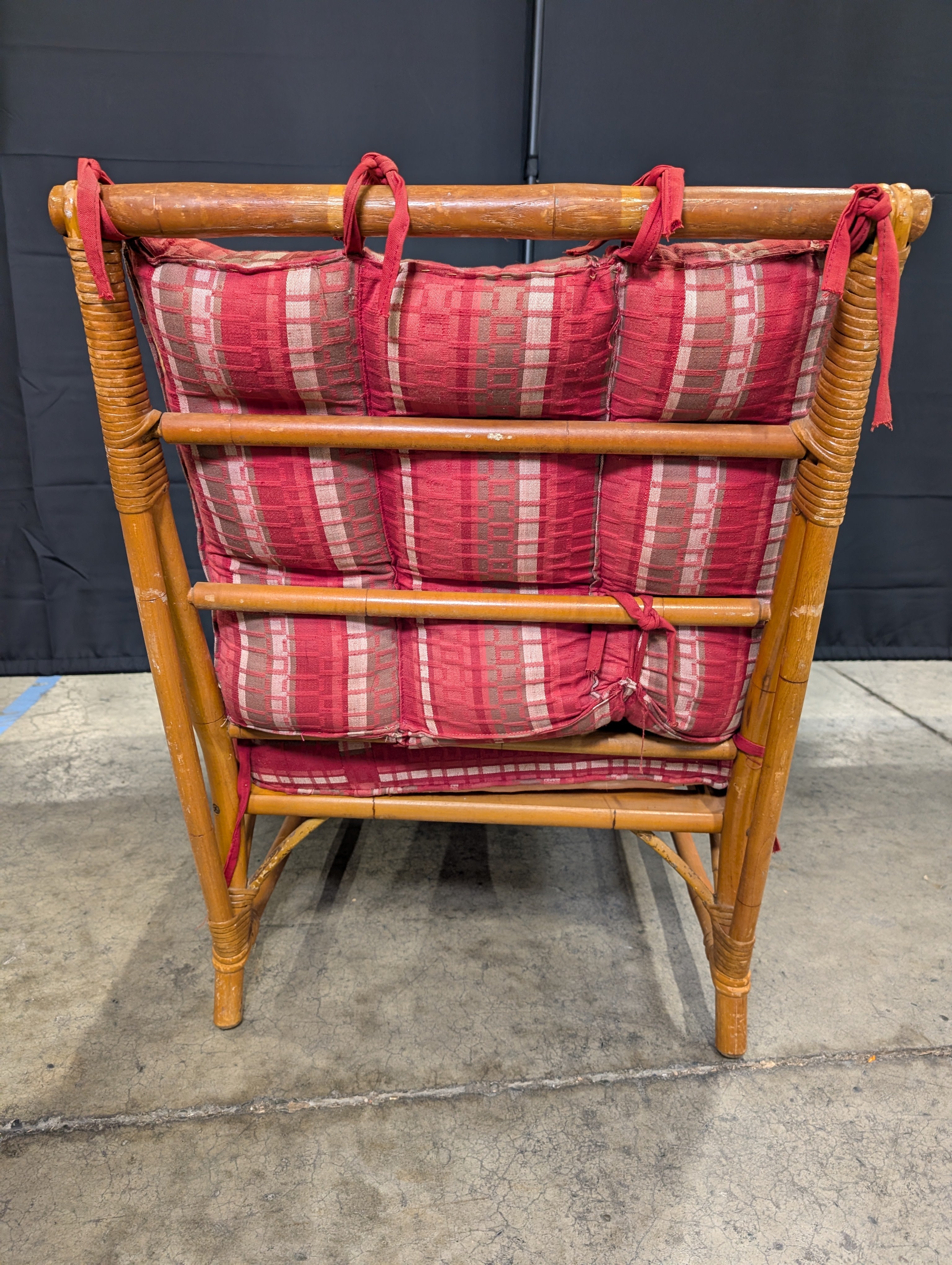 Vintage Bamboo Rattan Lounge Chair with Patterned Cushion