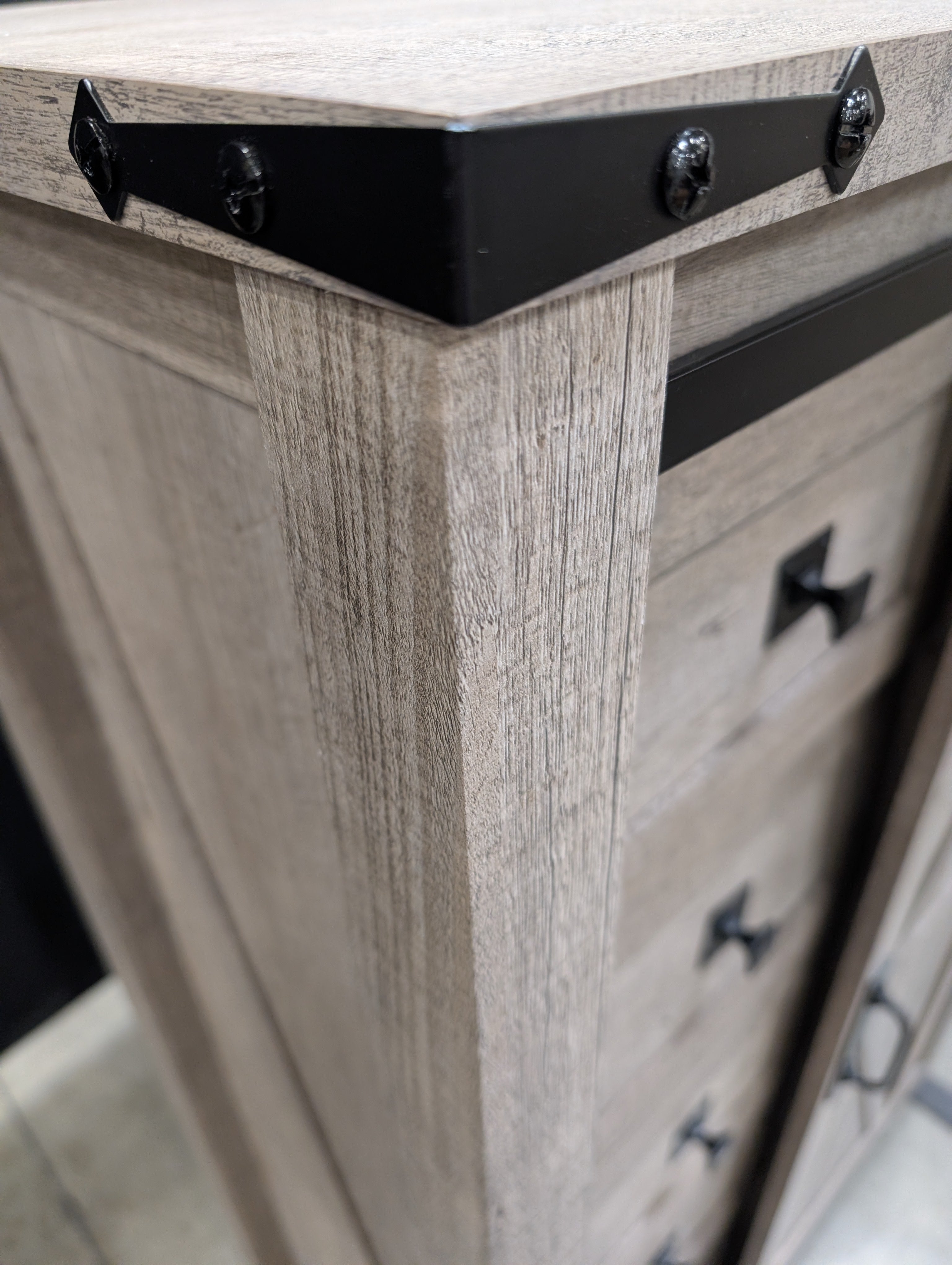 Rustic Light Brown Wood Storage Cabinet | 5 Drawers & Sliding Barn Door