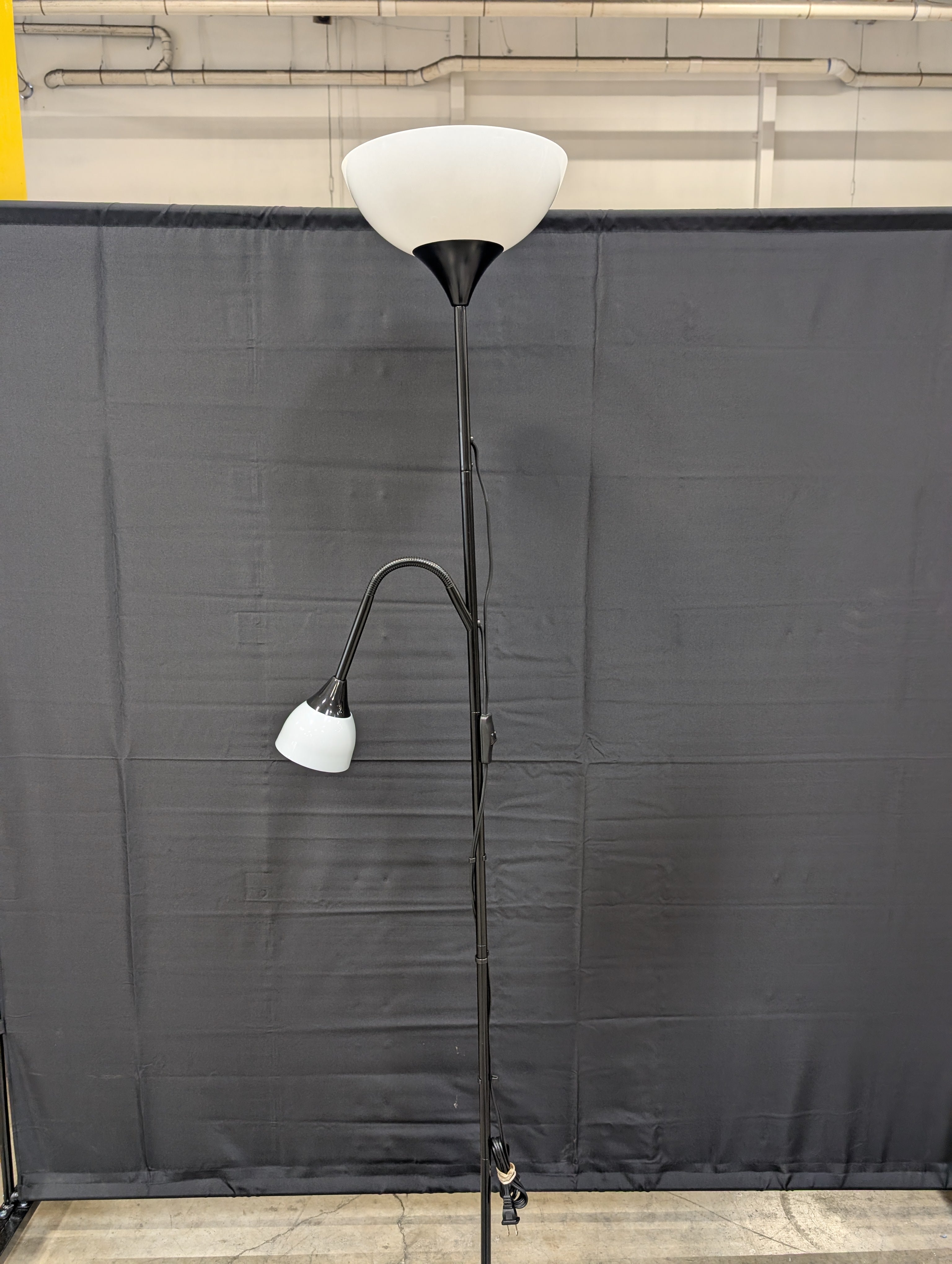 Modern Black & White Torchiere Floor Lamps with Adjustable Task Lights