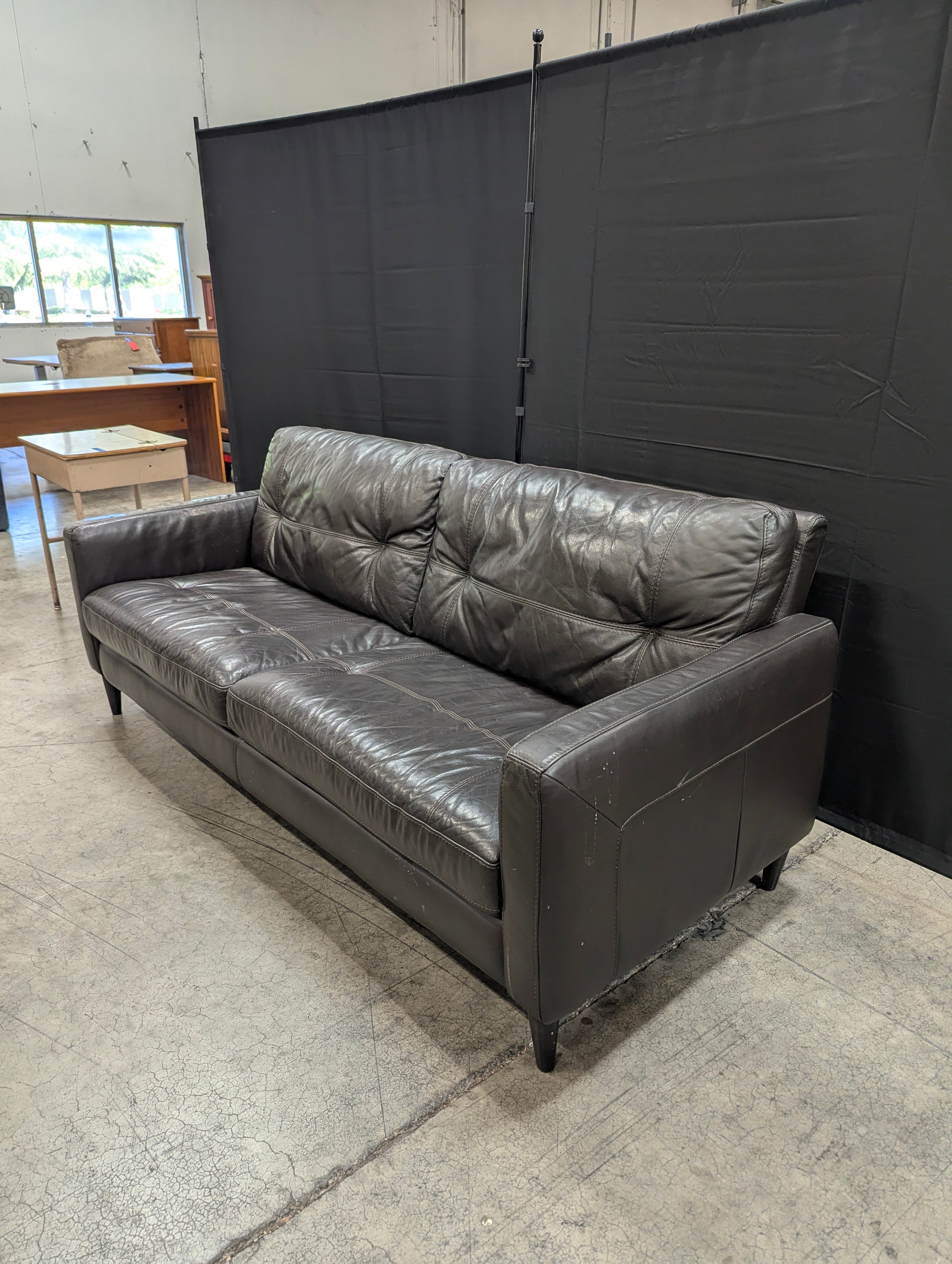 Contemporary Dark Brown Leather Two-Seater Sofa