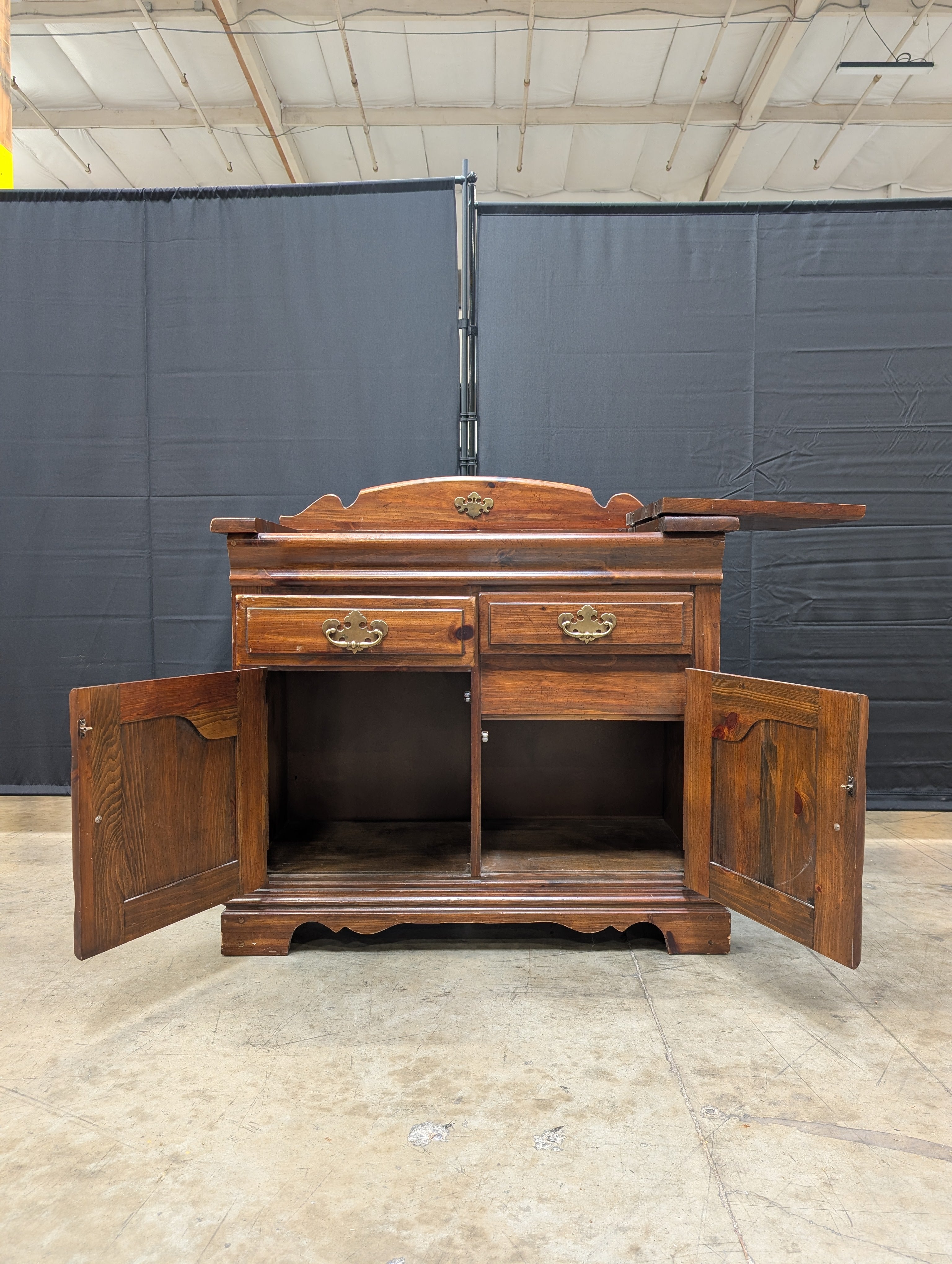 Rustic Pine Washstand Cabinet with Brass-Toned Hardware