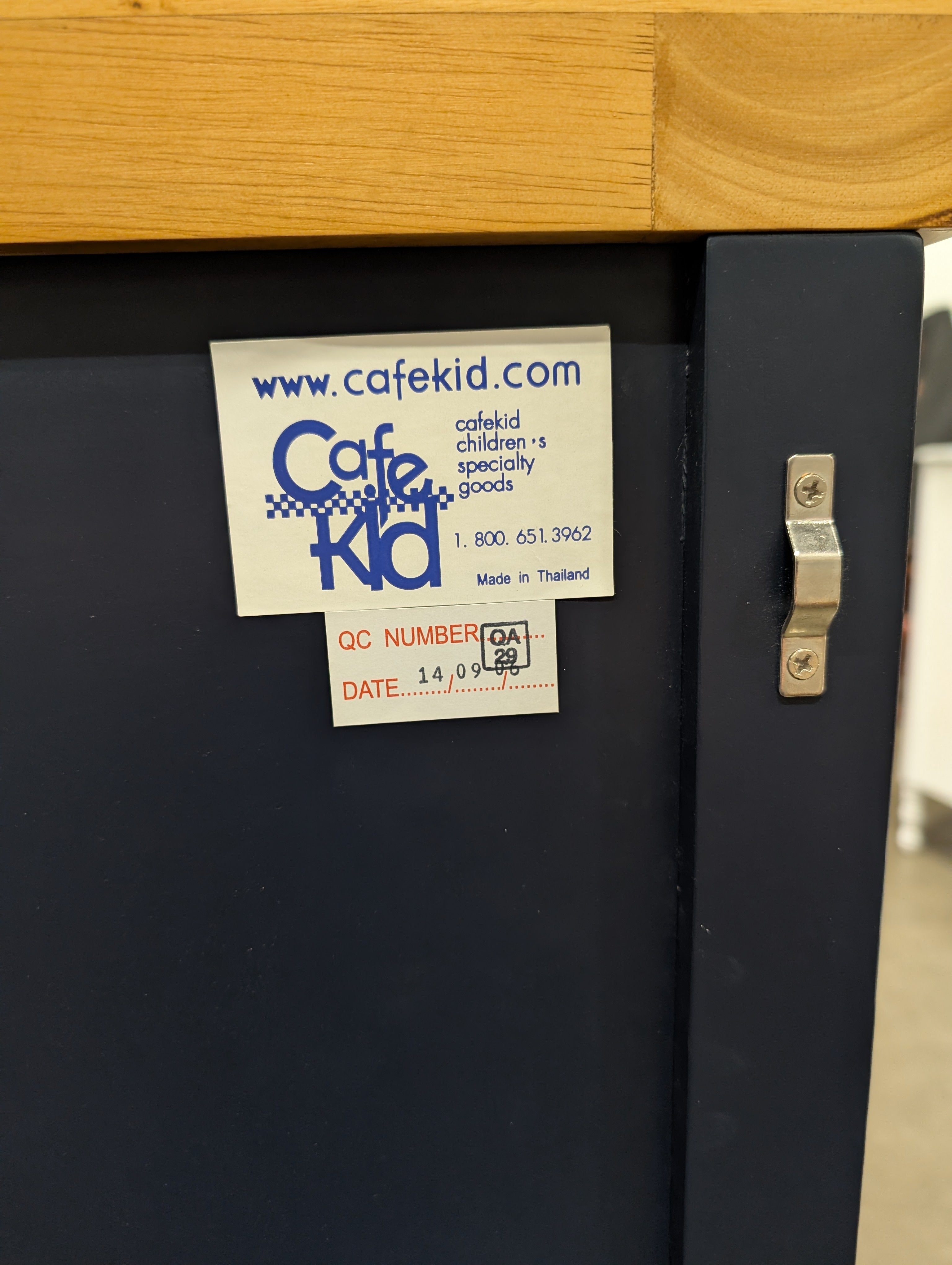 Cafe Kid Dark Navy Blue Six-Drawer Chest with Light Wood Top