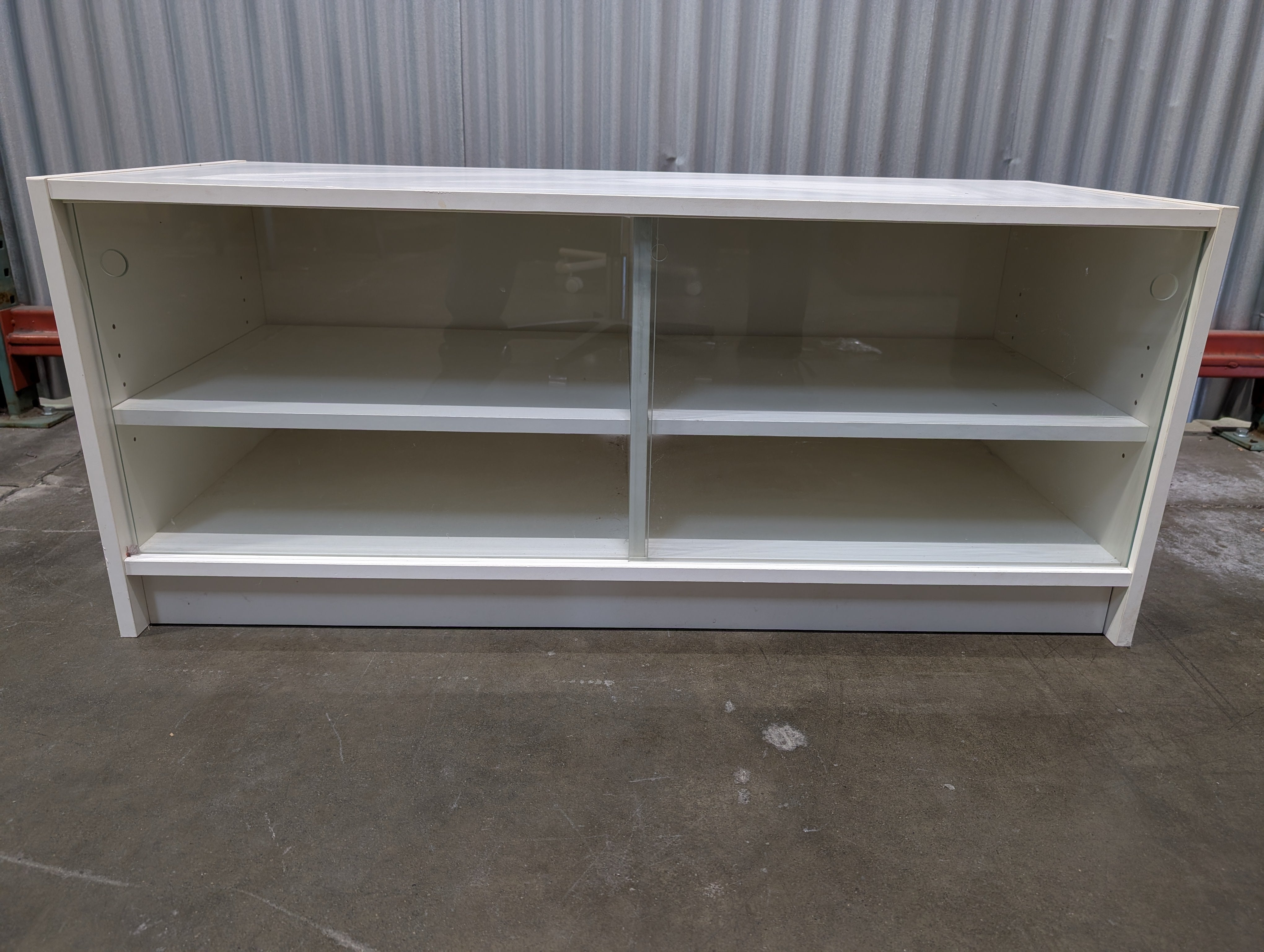 White Sliding-Door Storage Cabinet with Glass Panel