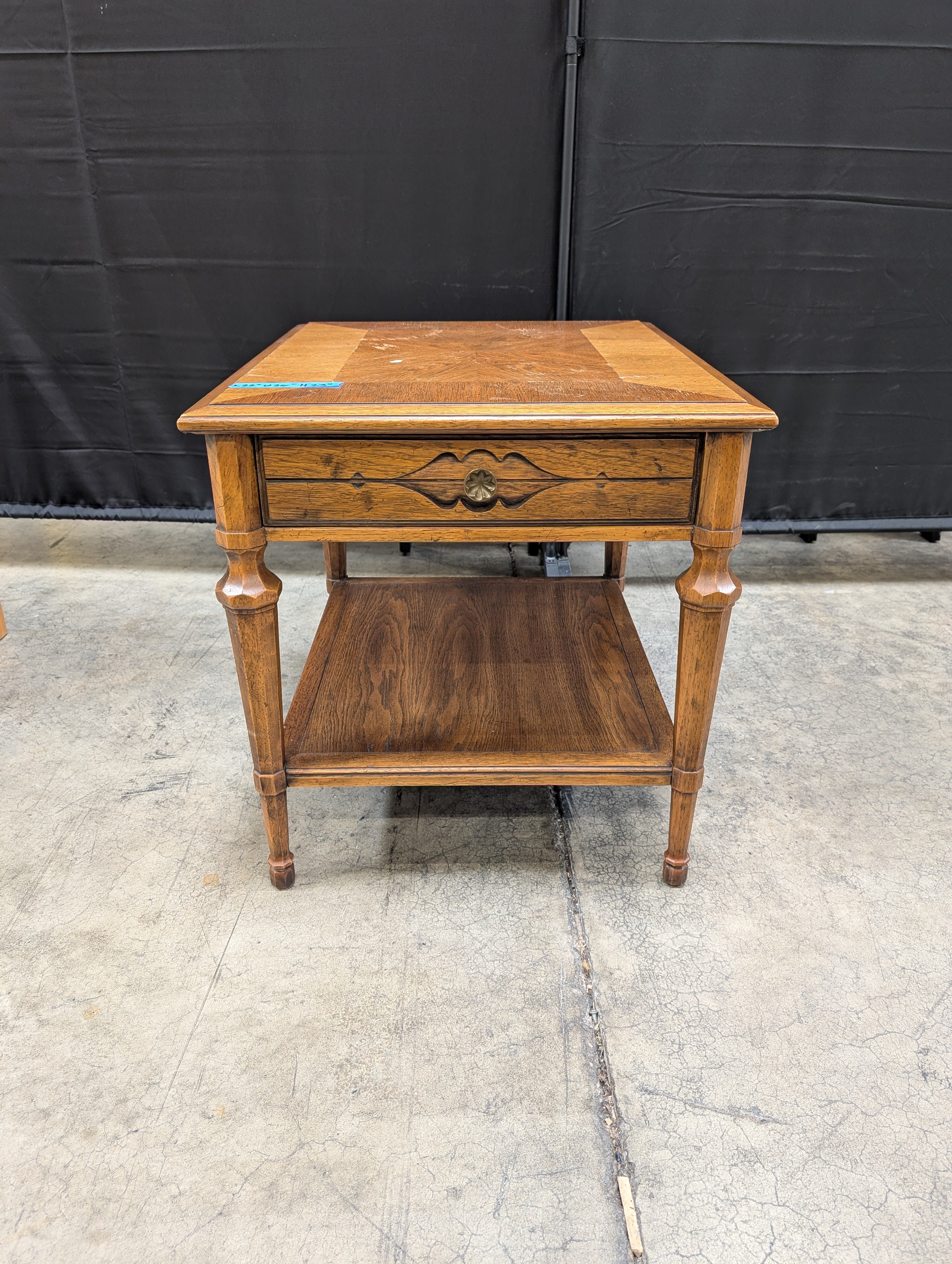 Wood Heritage Table with Drawer and Two Shelves