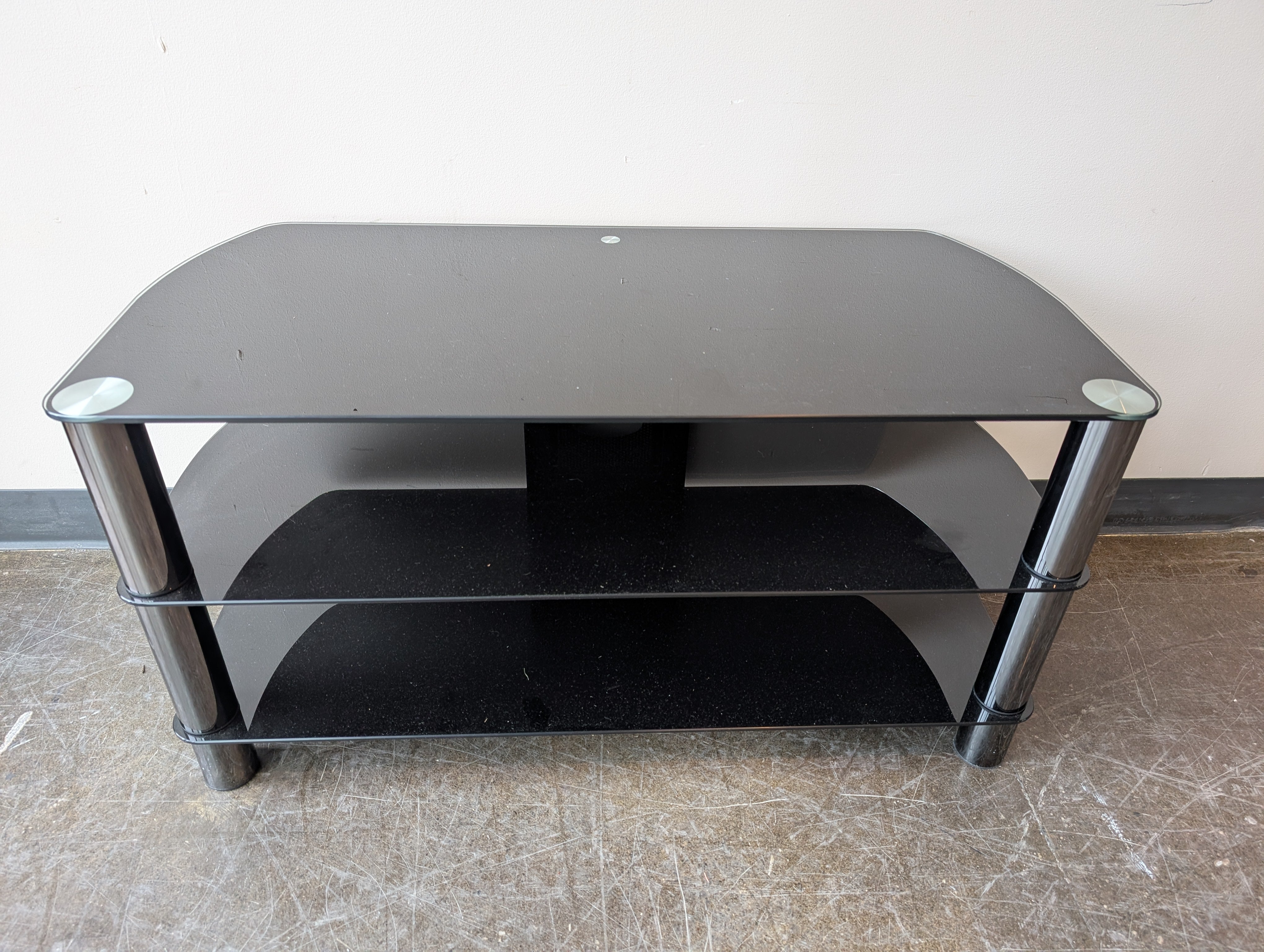 Modern Black Glass Media Console with Three Tiers