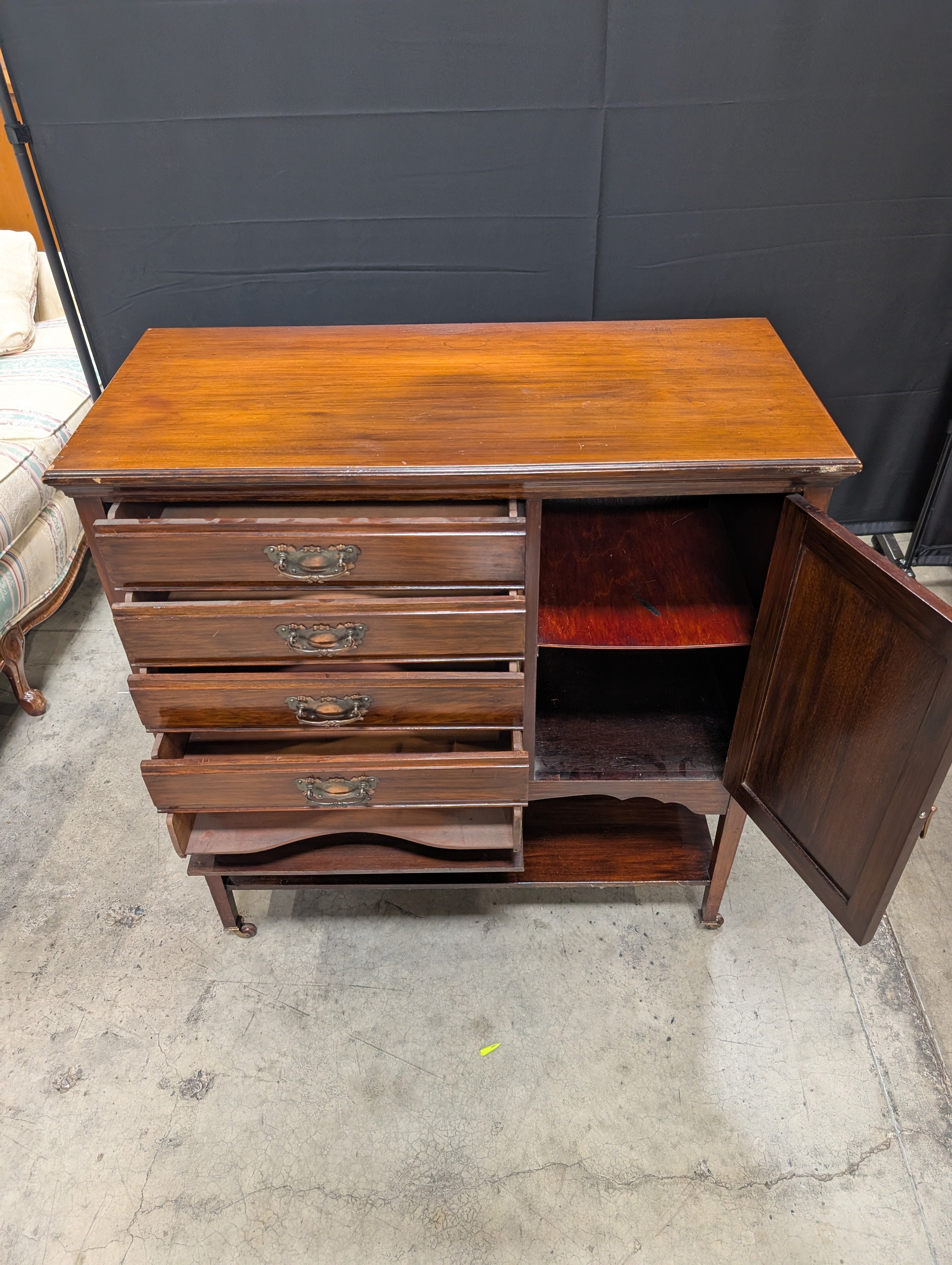 Vintage Dark Wood Edwardian music cabinet