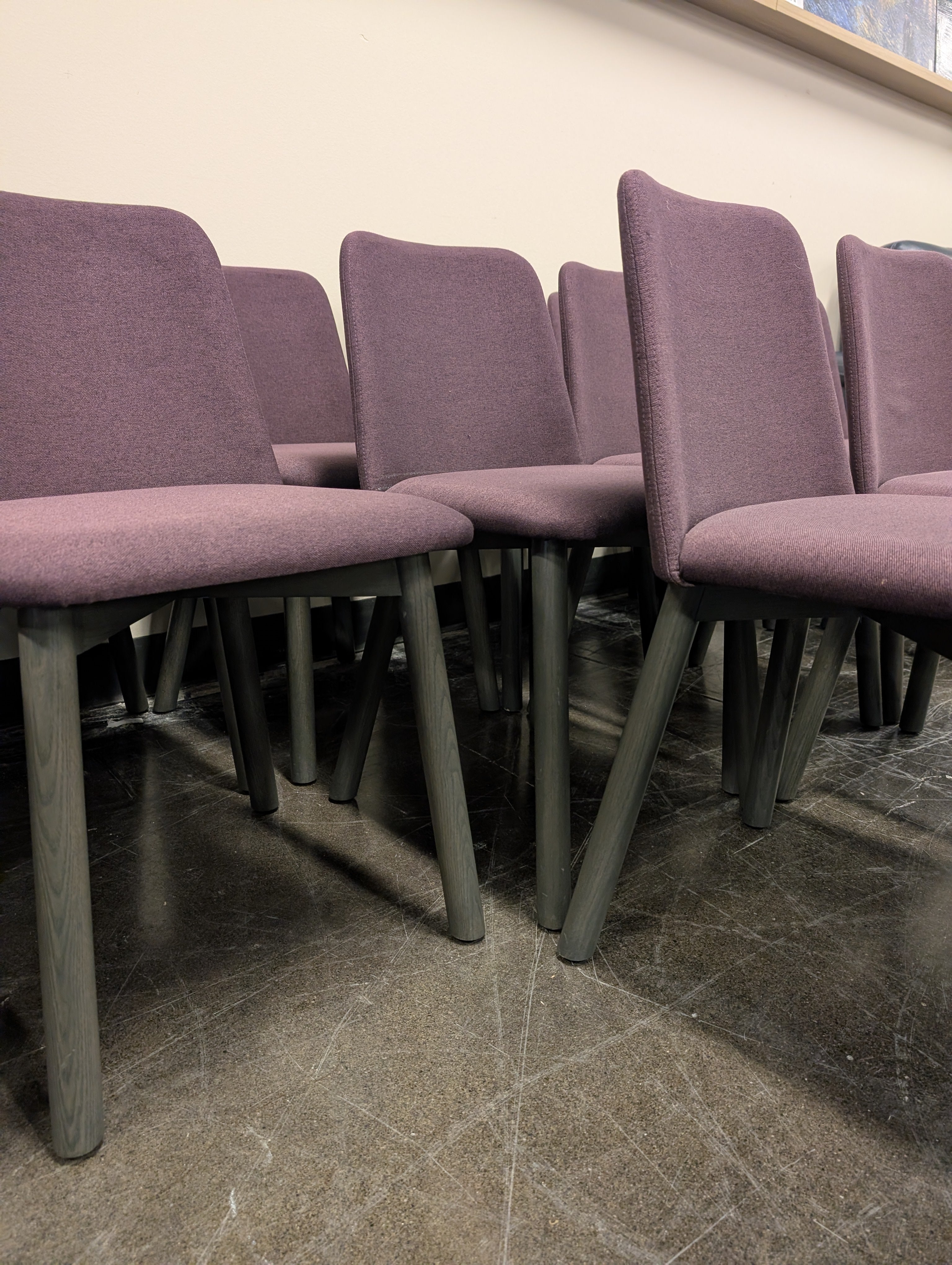 Modern Upholstered Dining Chair with Tapered Wood Legs, Plum Fabric