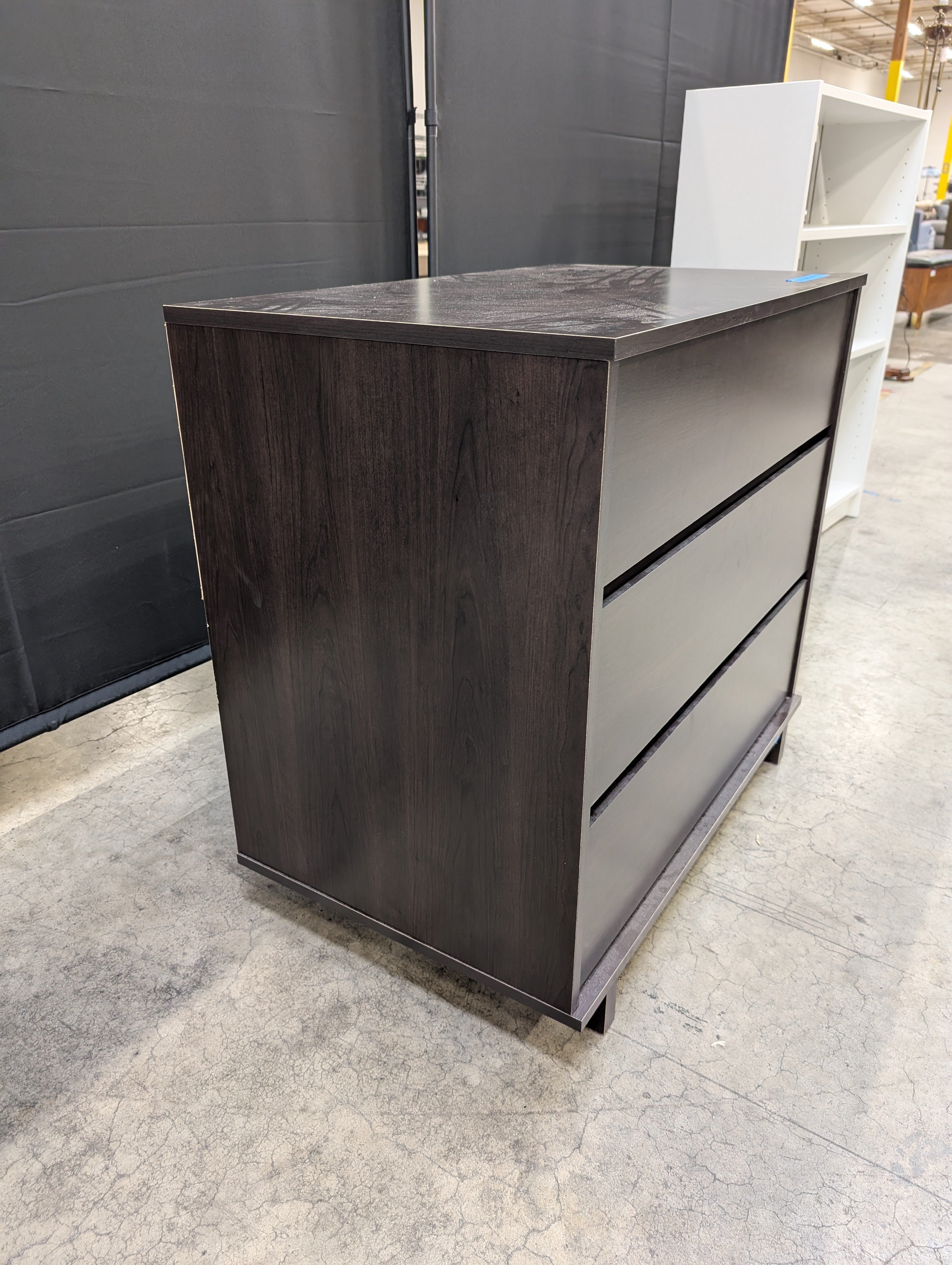Dark Brown Three-Drawer Wood Dresser