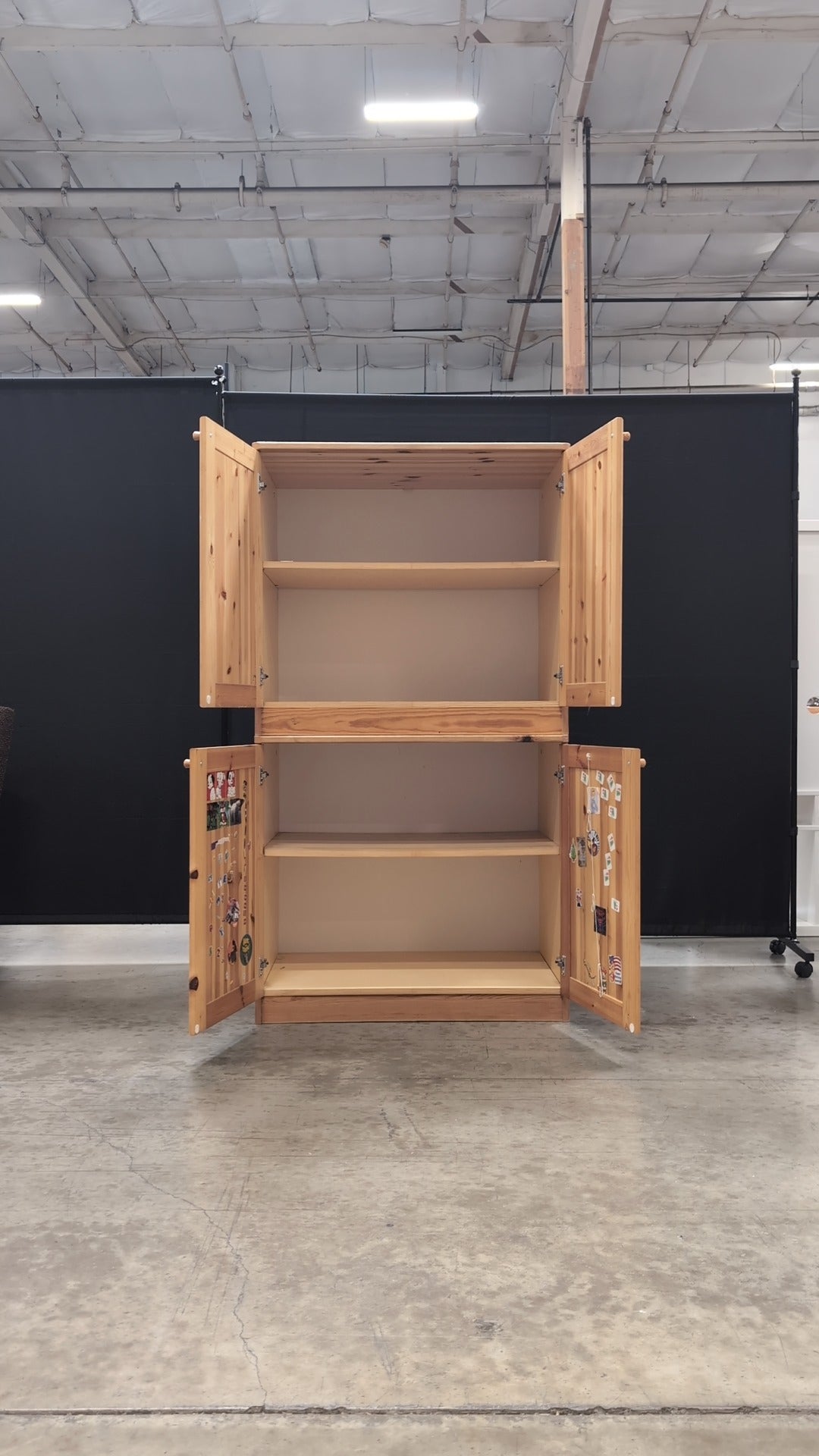 Rustic Pine Wood Storage Cabinet with Double Doors