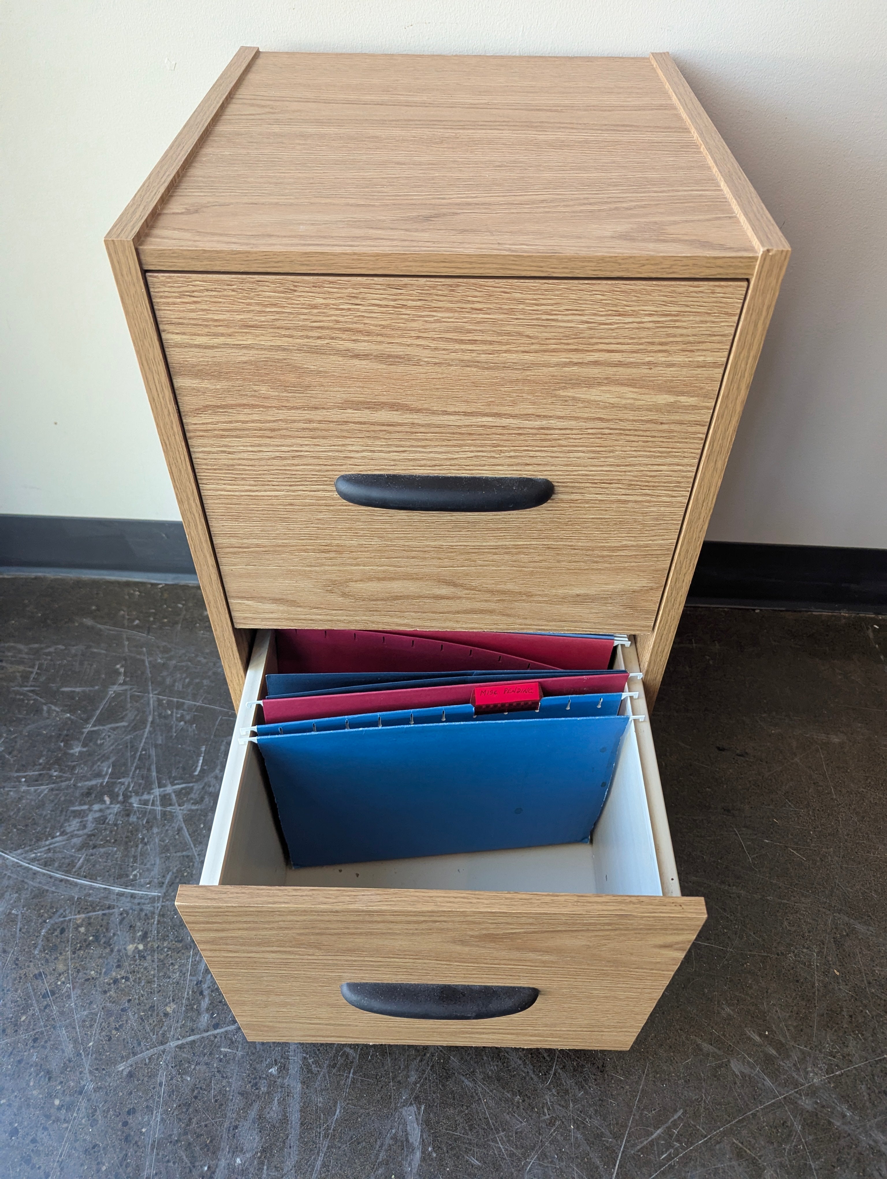 Mobile Two-Drawer Storage Cabinet with Wood-Look Finish