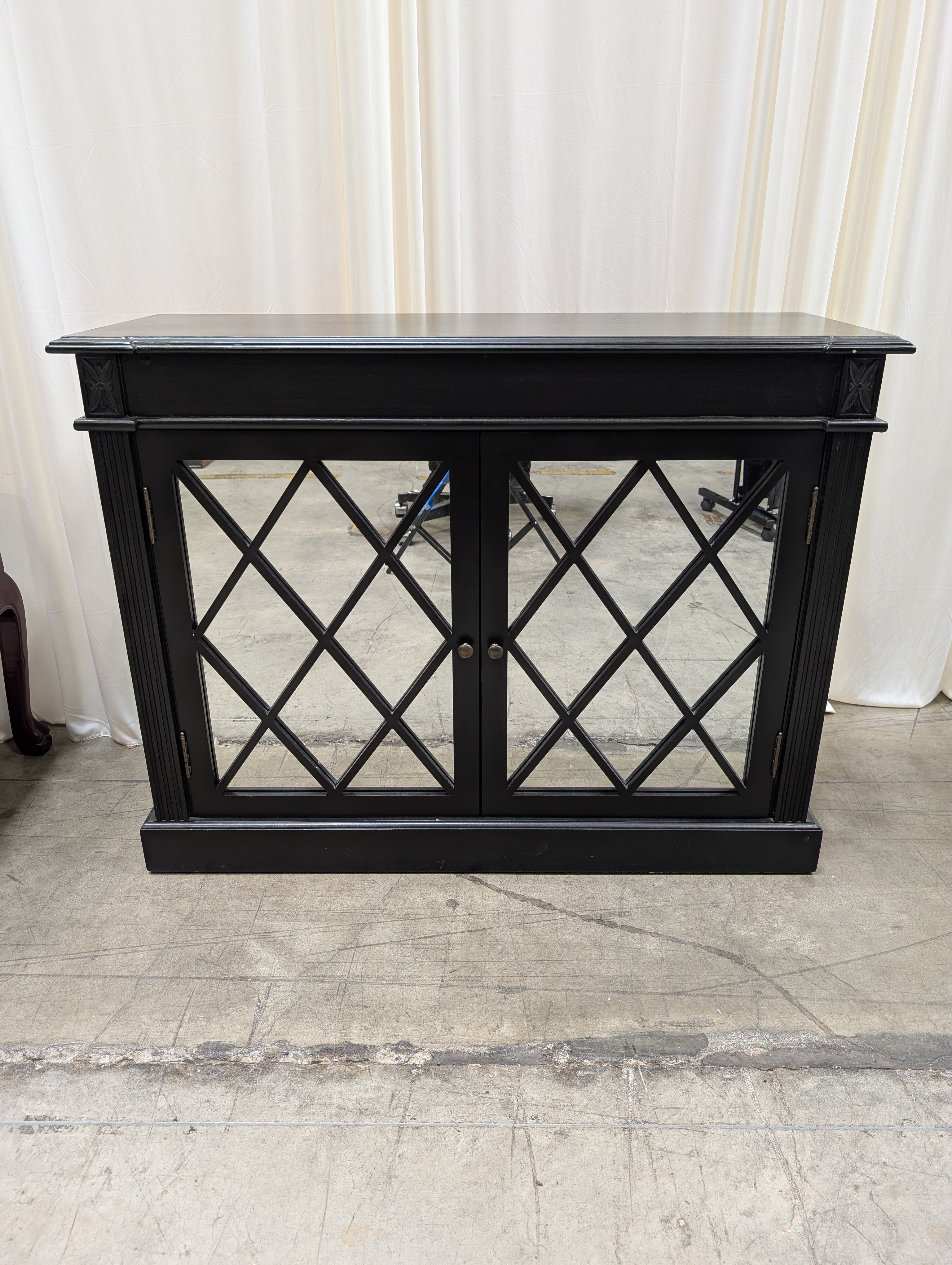 Ballard Designs Black Wood Cabinet with Mirrored Doors