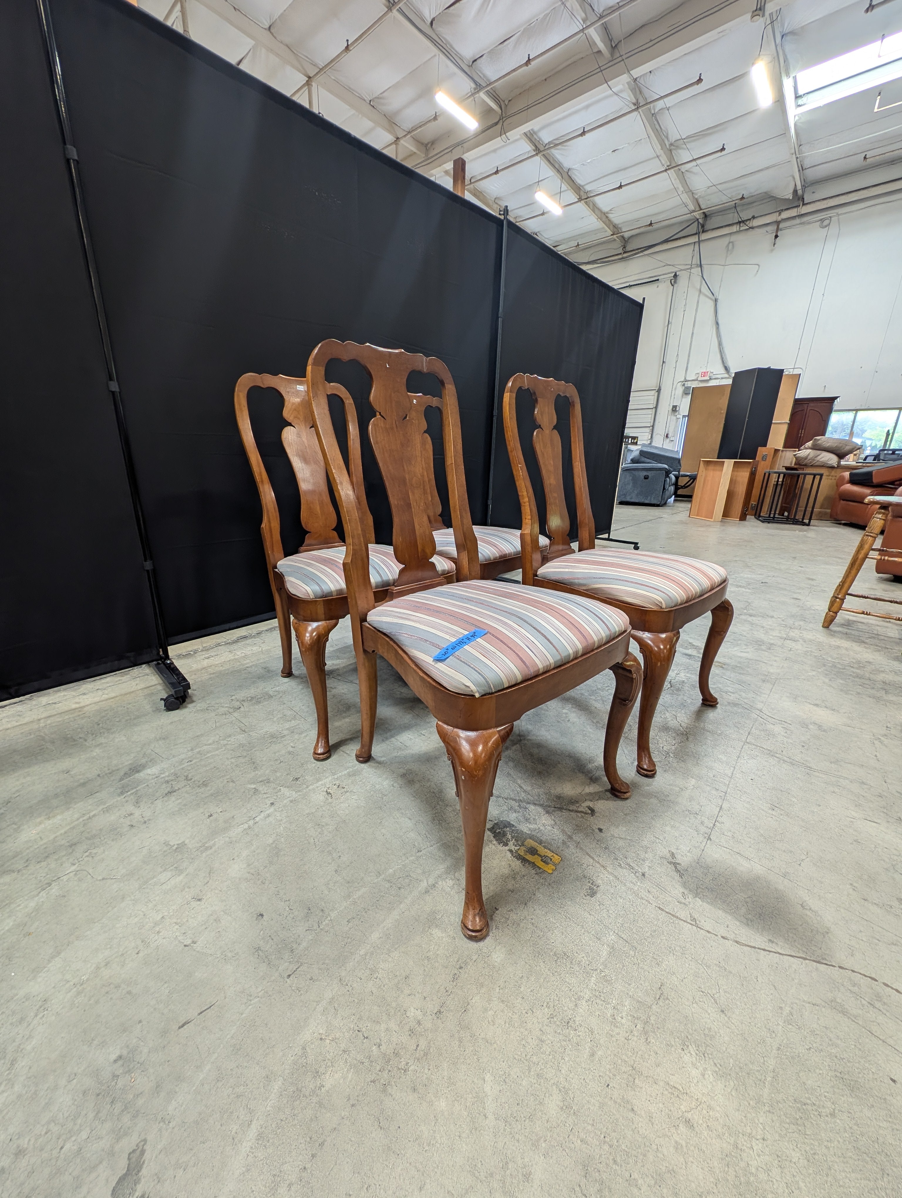Set of Four Queen Ann Carved Mahogany Kindel Dining Chairs