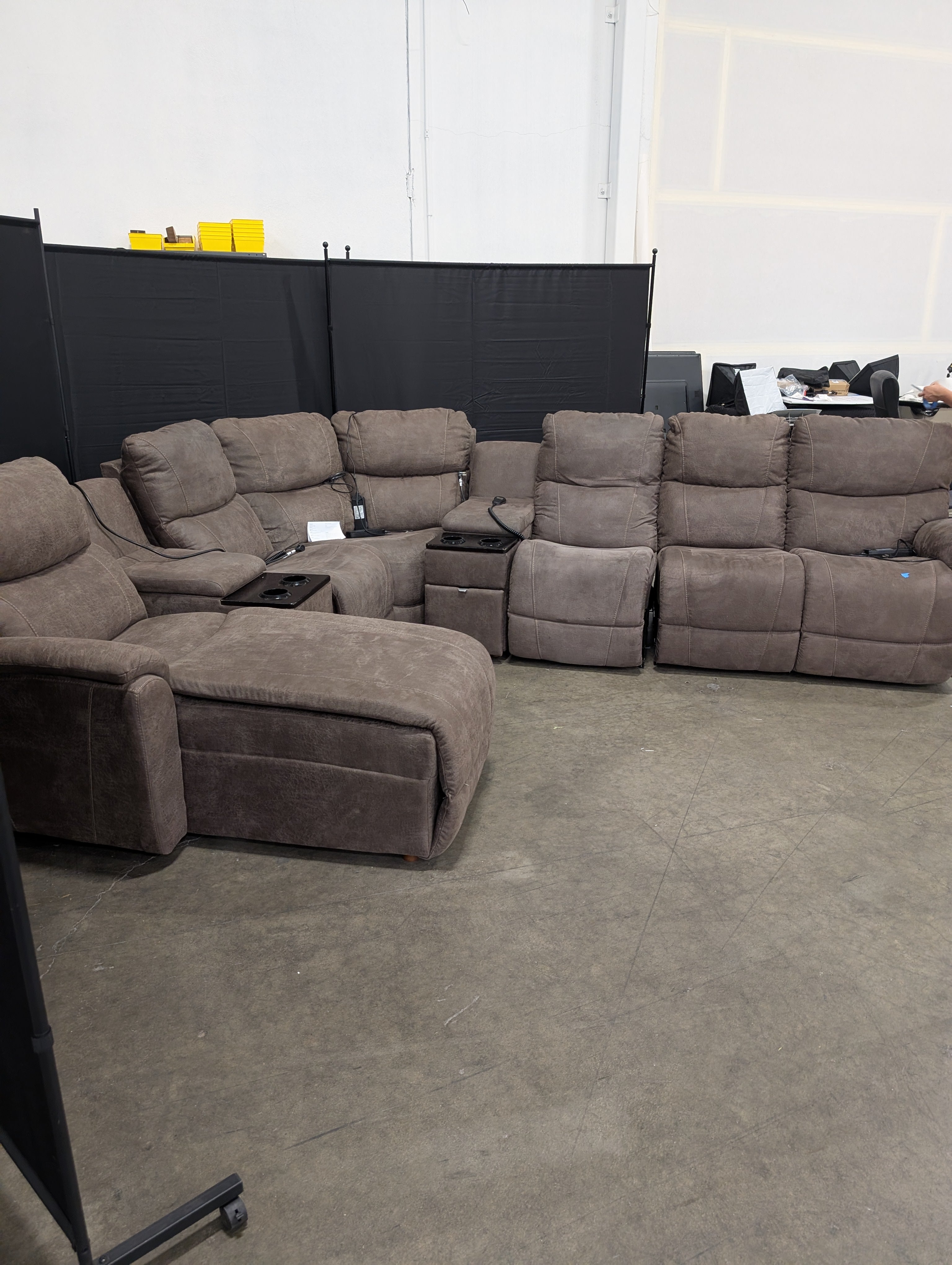 Electric Reclining Brown Microfiber Sectional Couch with Consoles