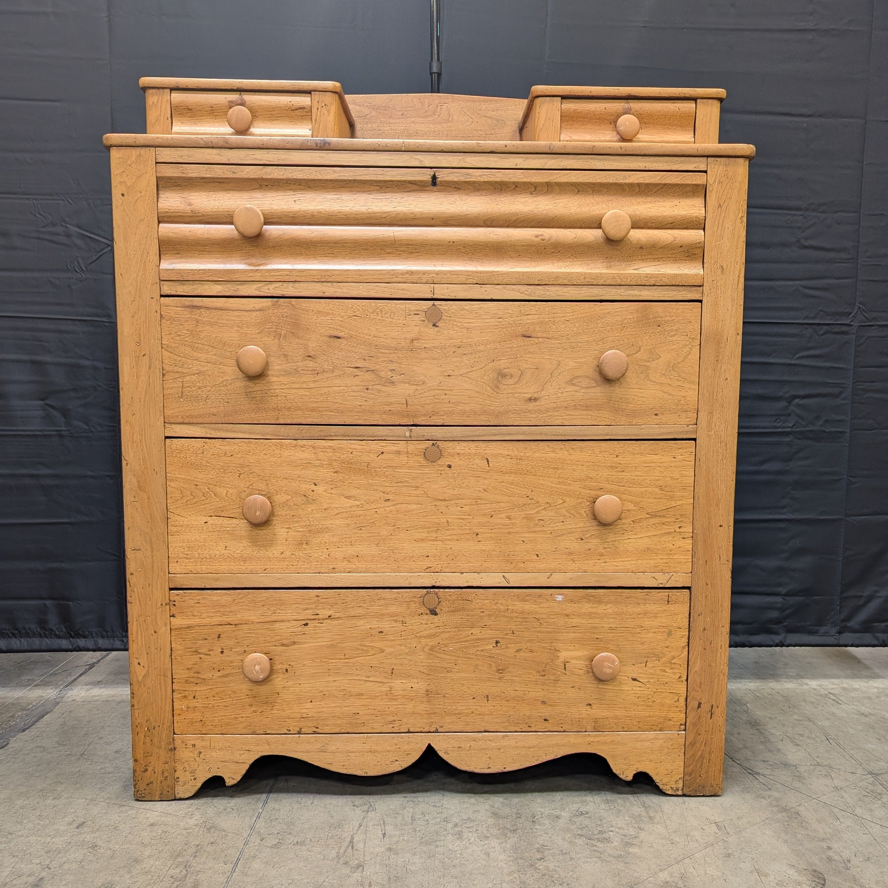 Solid Wood Dresser with Hutch Top and Fluted Detail