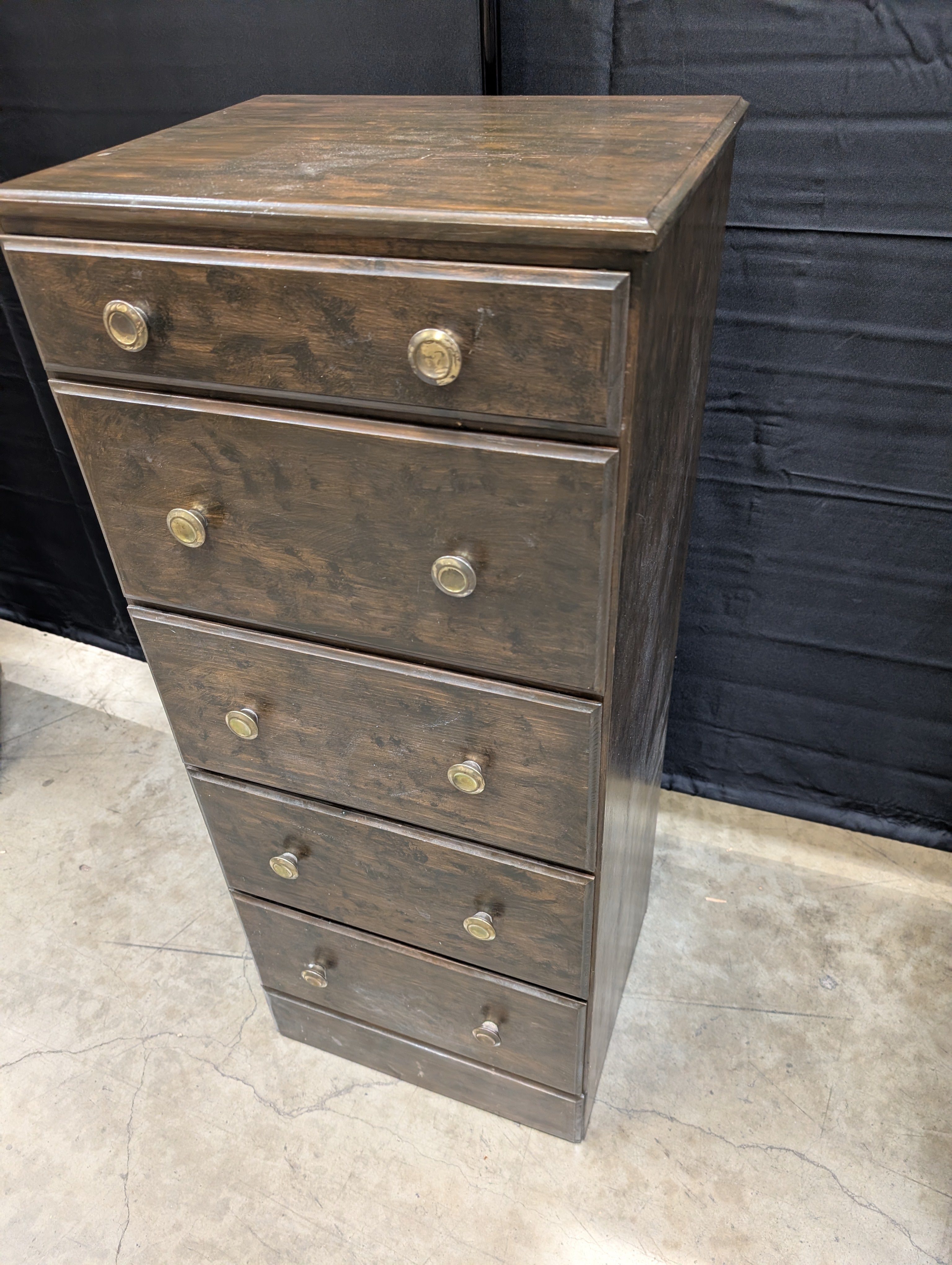 Narrow 5-Drawer Wood Storage Chest with Brass-Toned Knobs
