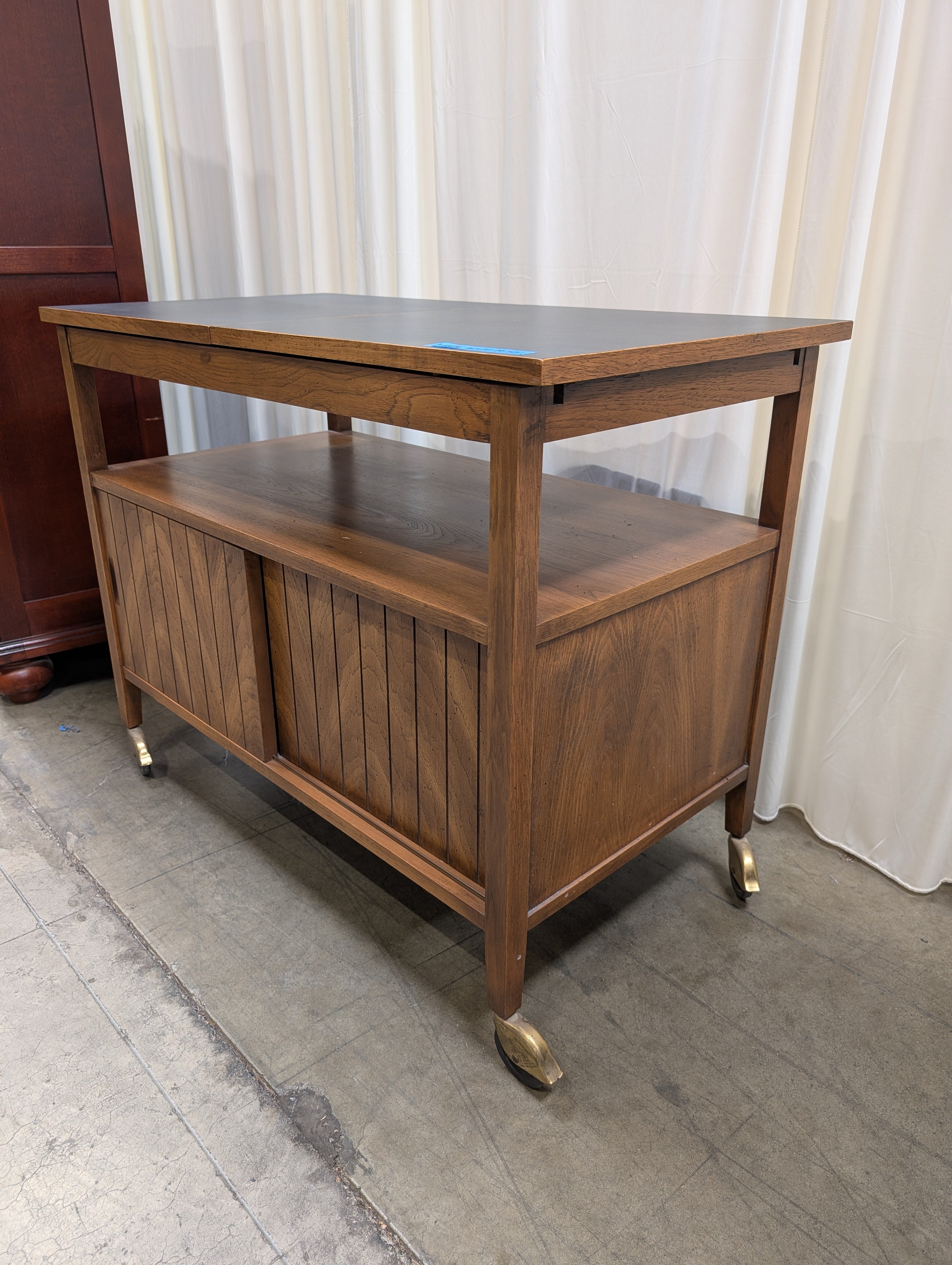 Mid-Century Rolling Wood Desk with Sliding Top