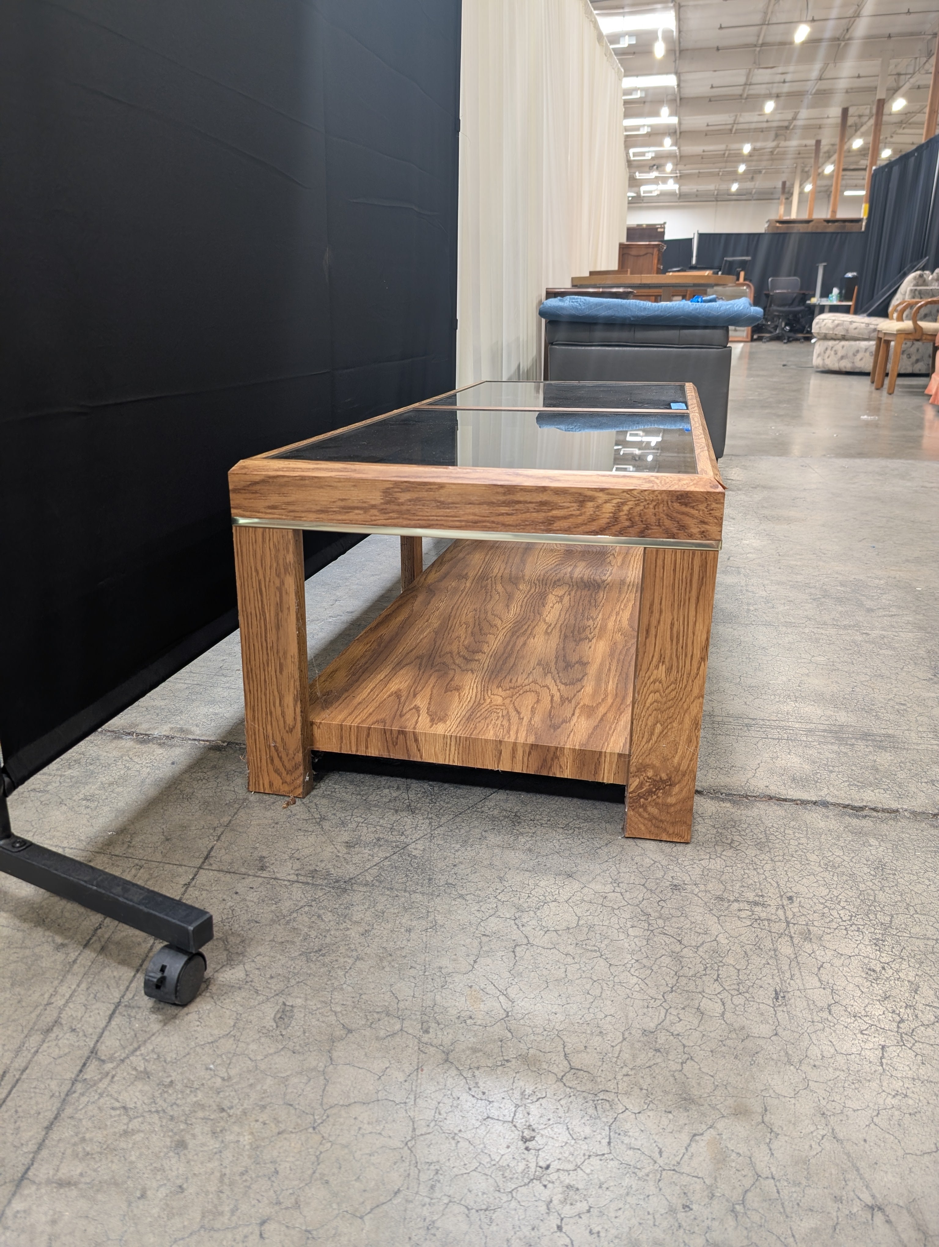Mid-Century Rectangular Coffee Table in Wood and Glass