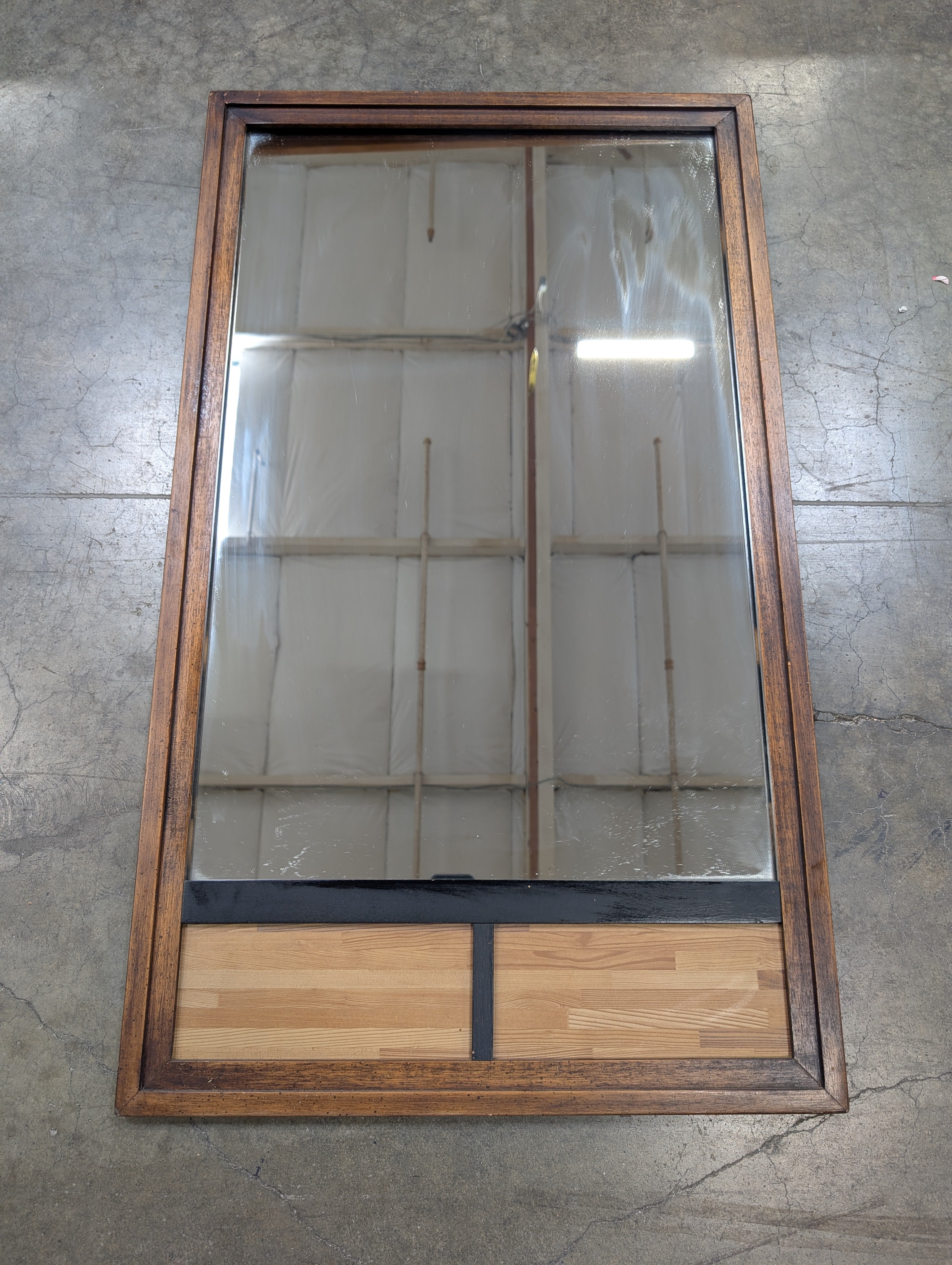 Rectangular Wood Frame Wall Mirror with Decorative Lower Panel