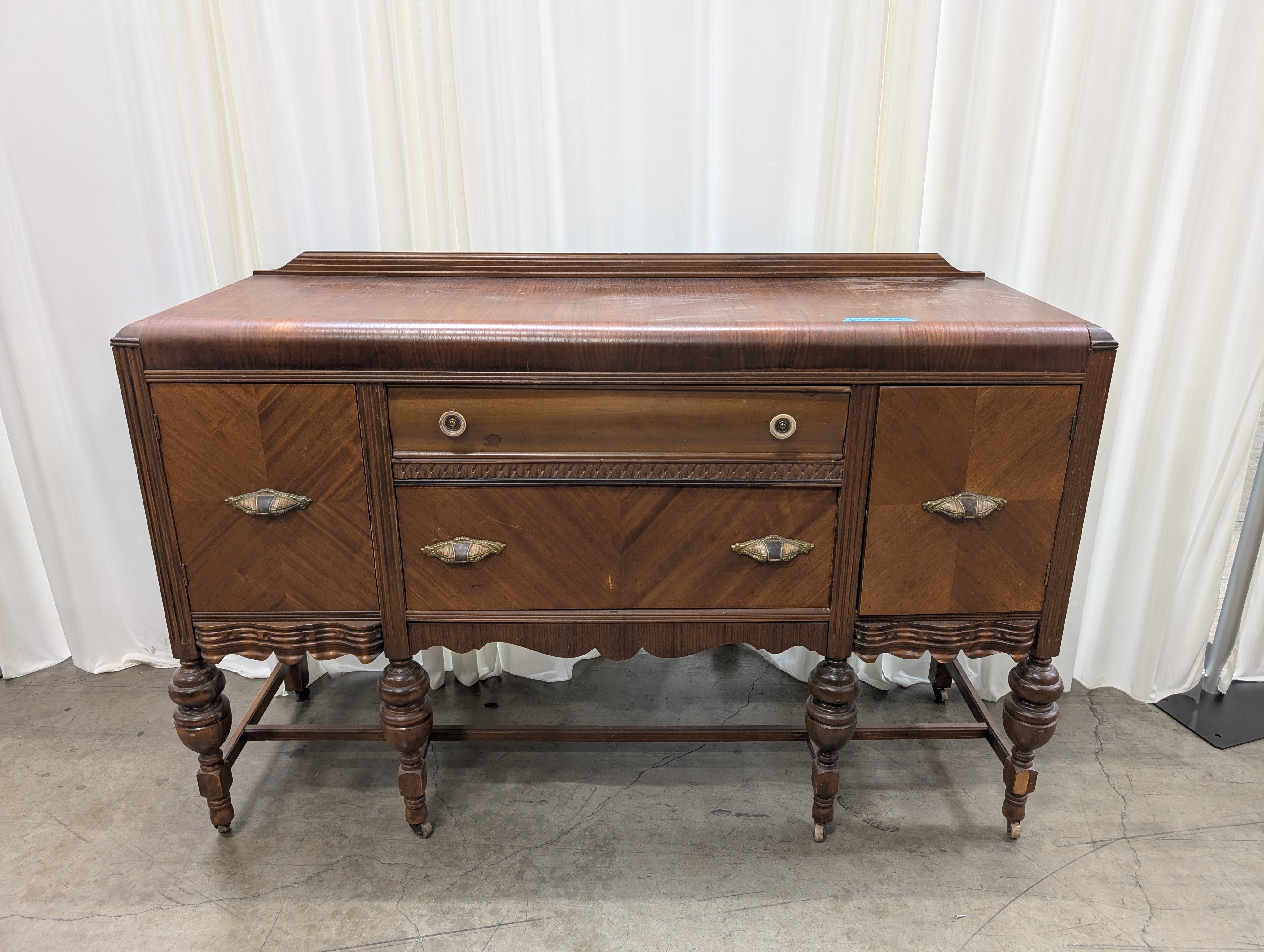Vintage Two-Tone Wood Buffet with Ornate Pulls