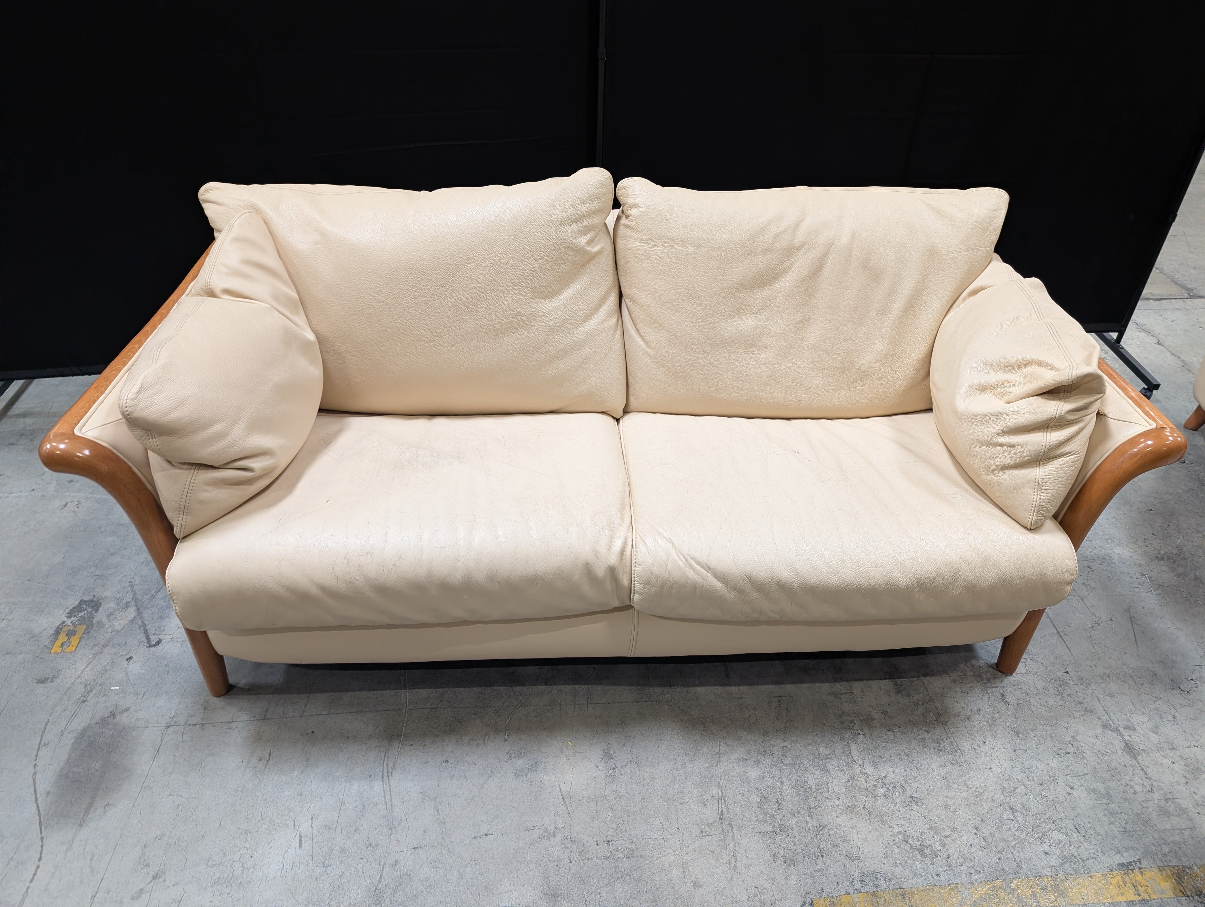 Italian Two-Seater Sofa with Wood Accents