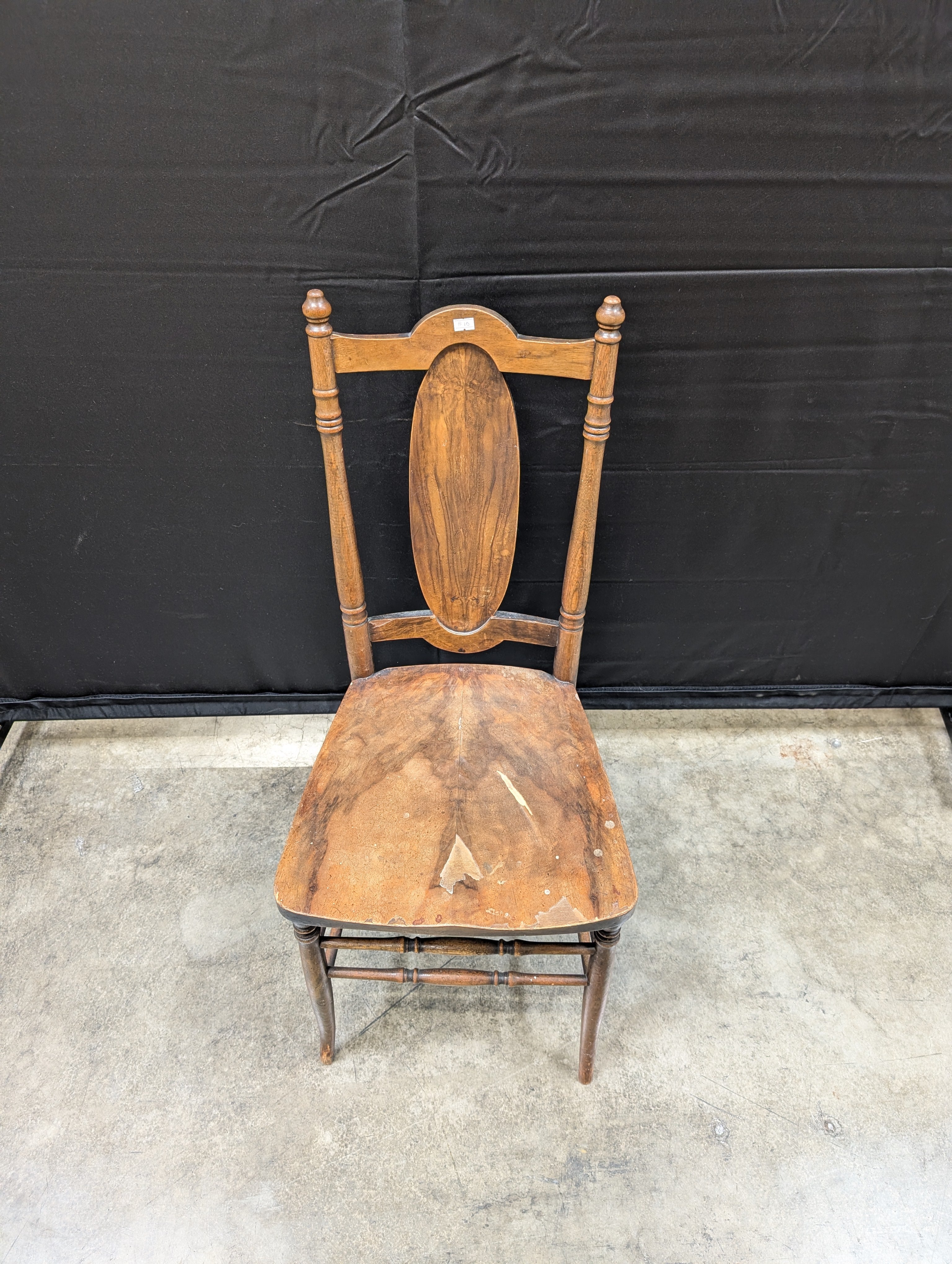 Vintage Dark Wood Oval Back Spindle Chair