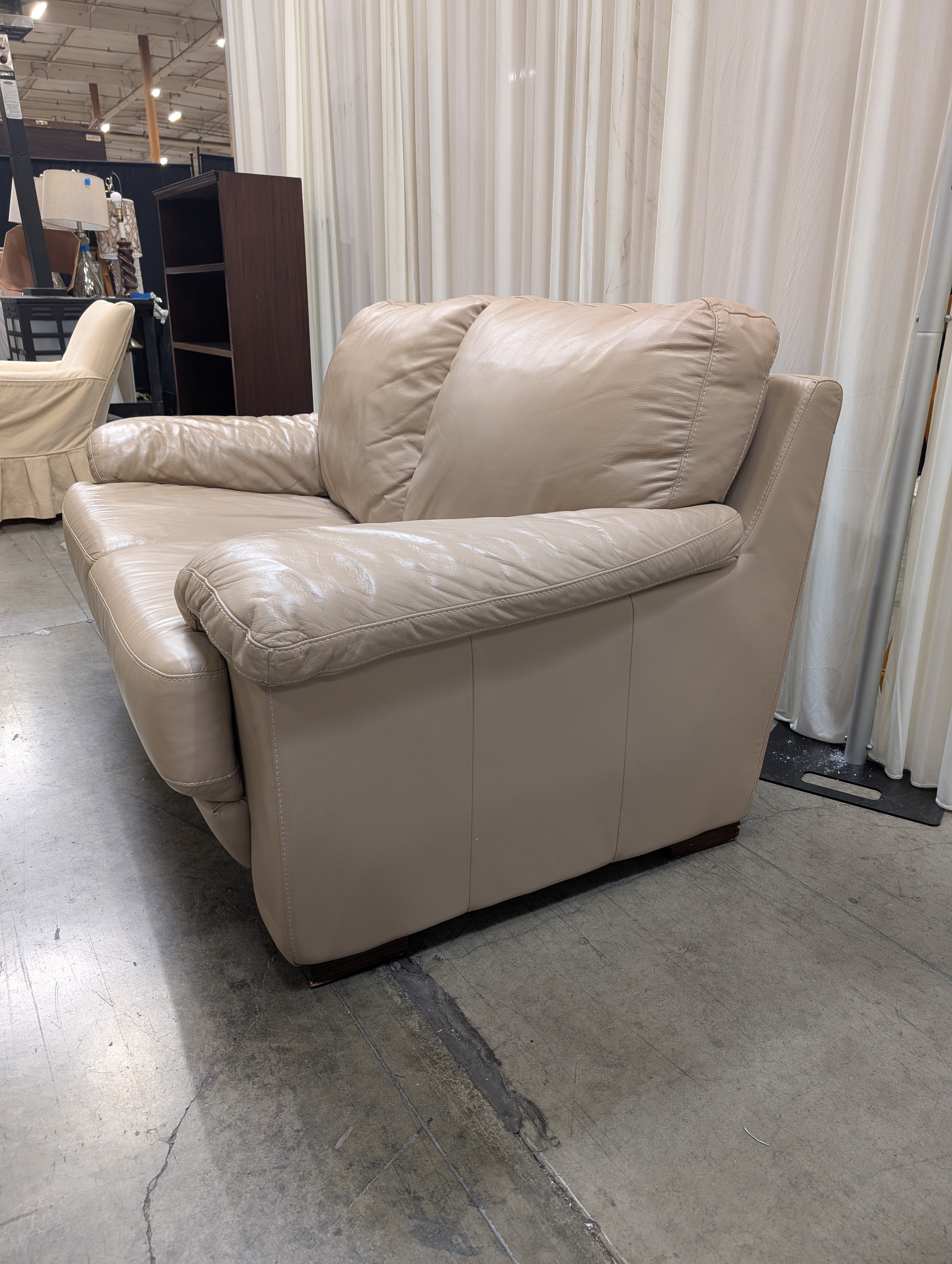 Taupe Overstuffed Loveseat in Leather