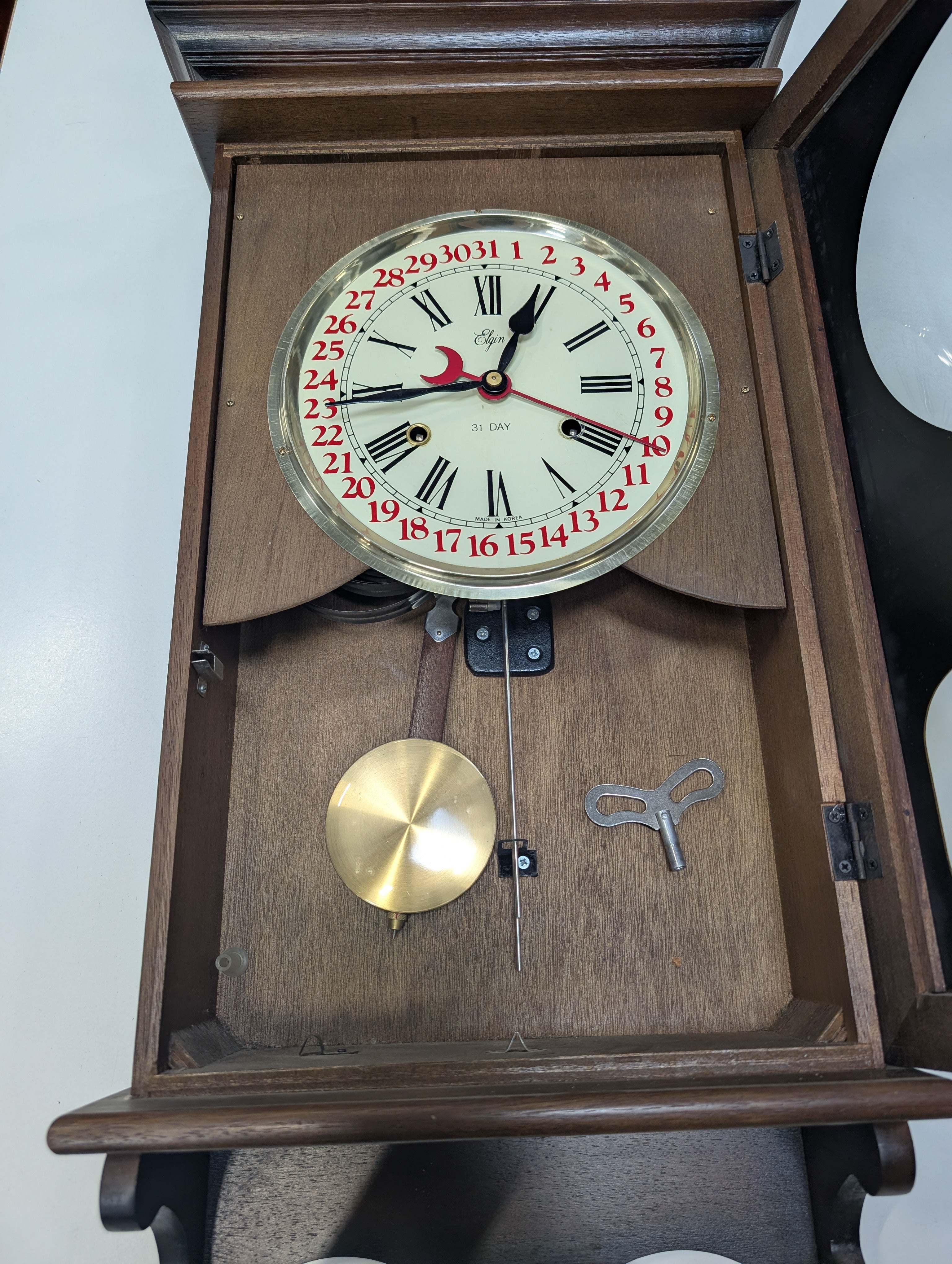 Classic Wooden Regulator Wall Clock with Calendar Dial