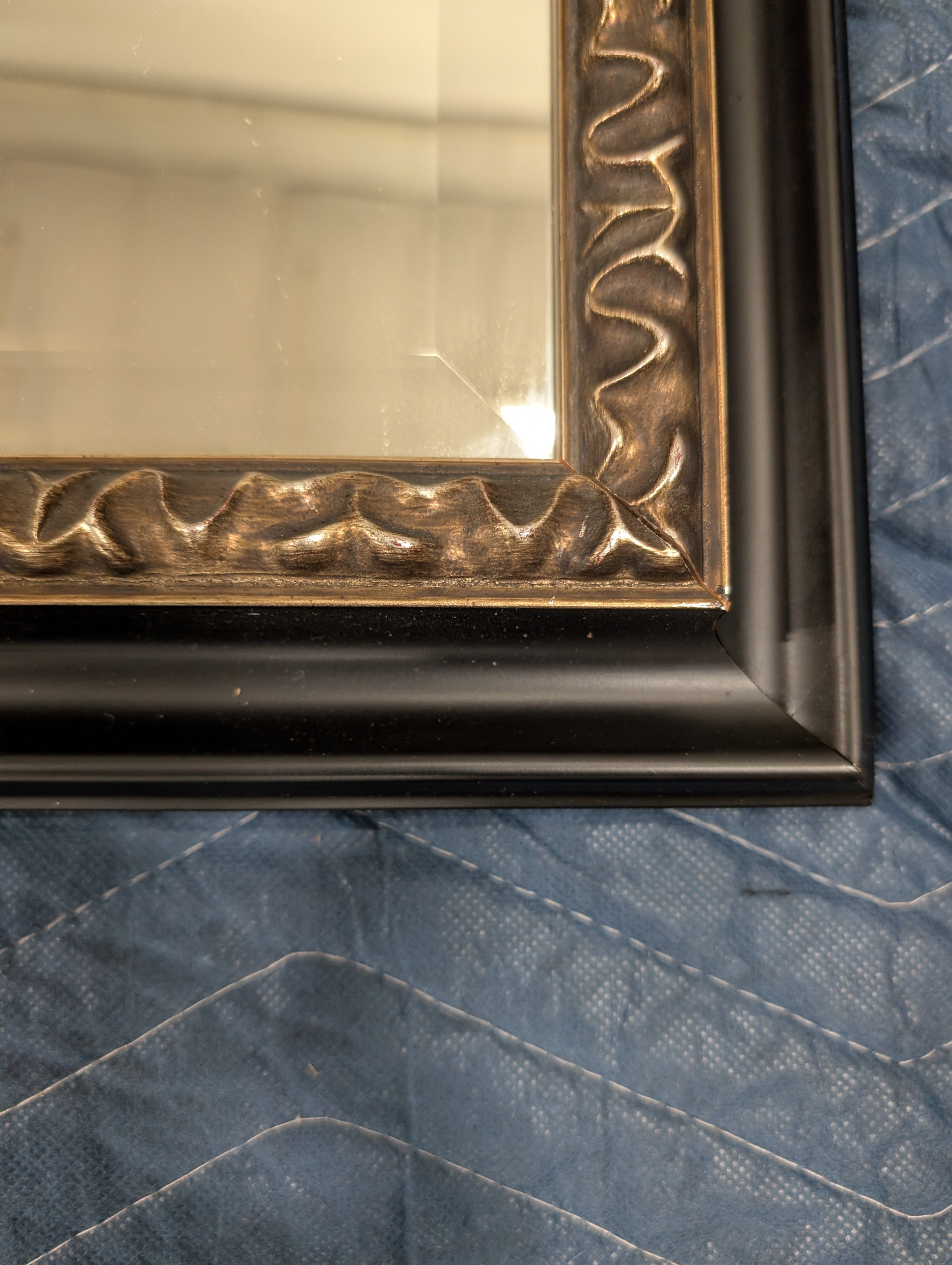 Substantial Rectangular Wall Mirror with Ornate Dark Frame
