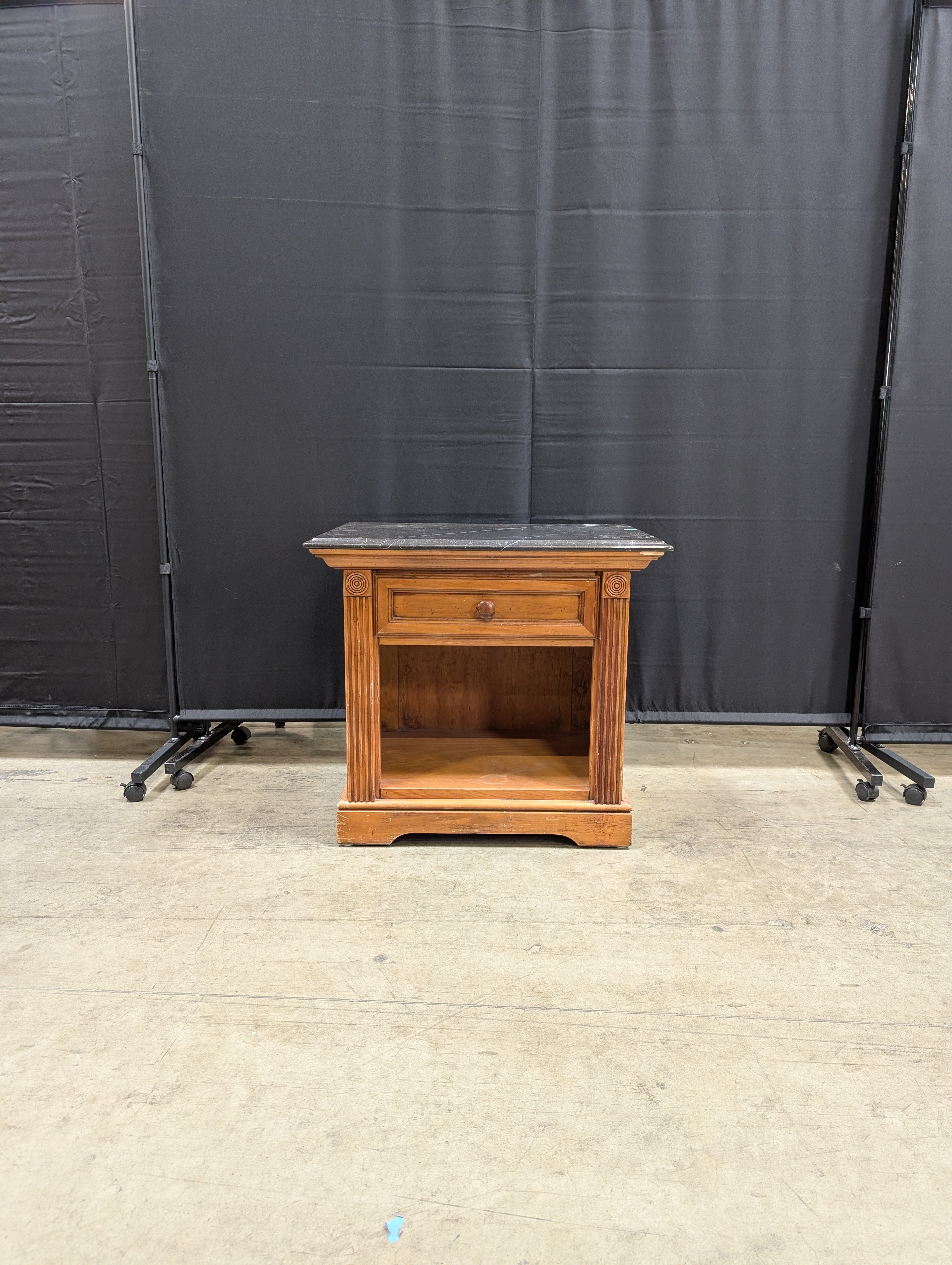 Dark Marble Top Derimasa Wood Nightstand