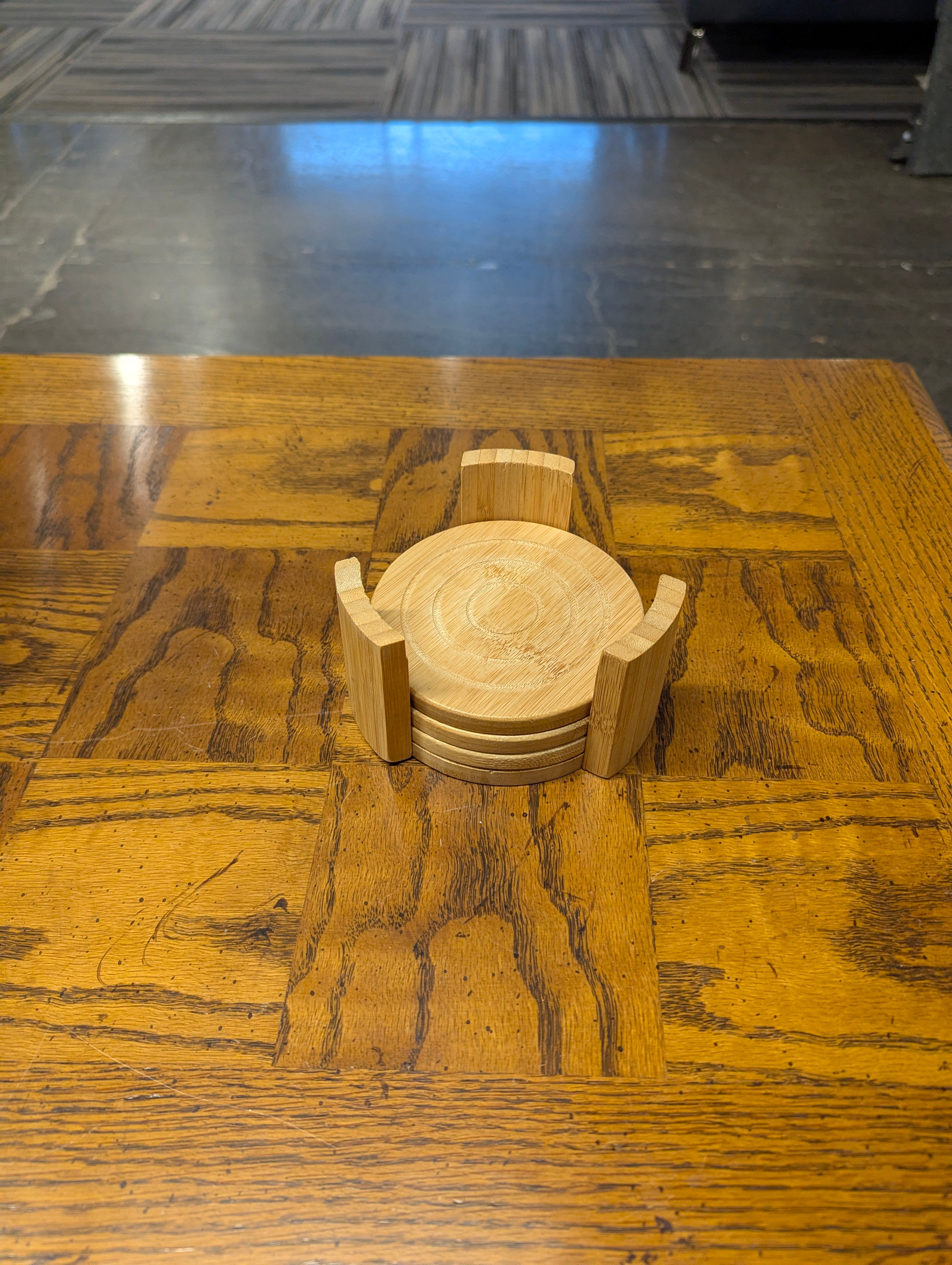 Natural Wood Round Coaster Set with Storage Holder