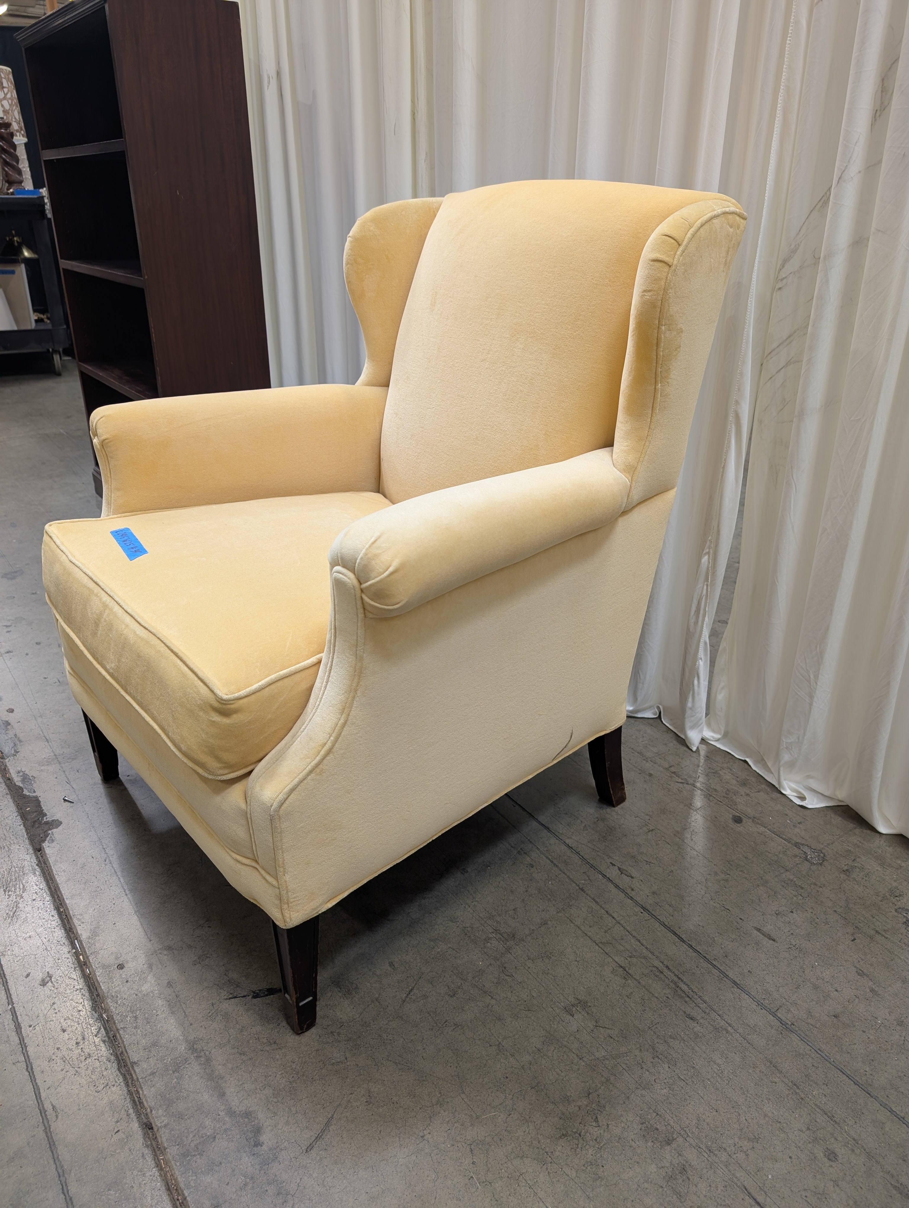 Yellow Fabric Wingback Recliner with Cabriole Legs