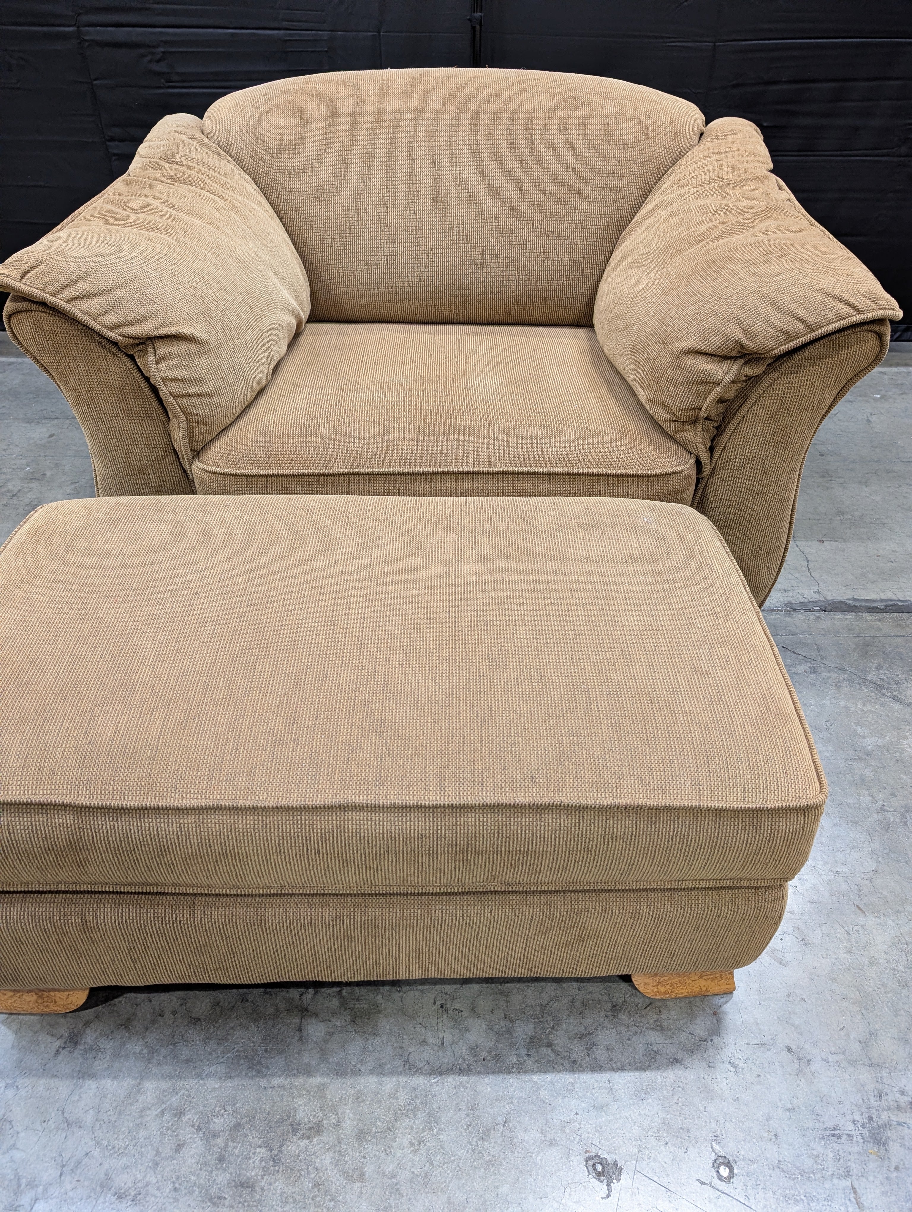 Large Plush Fabric Armchair and Matching Ottoman