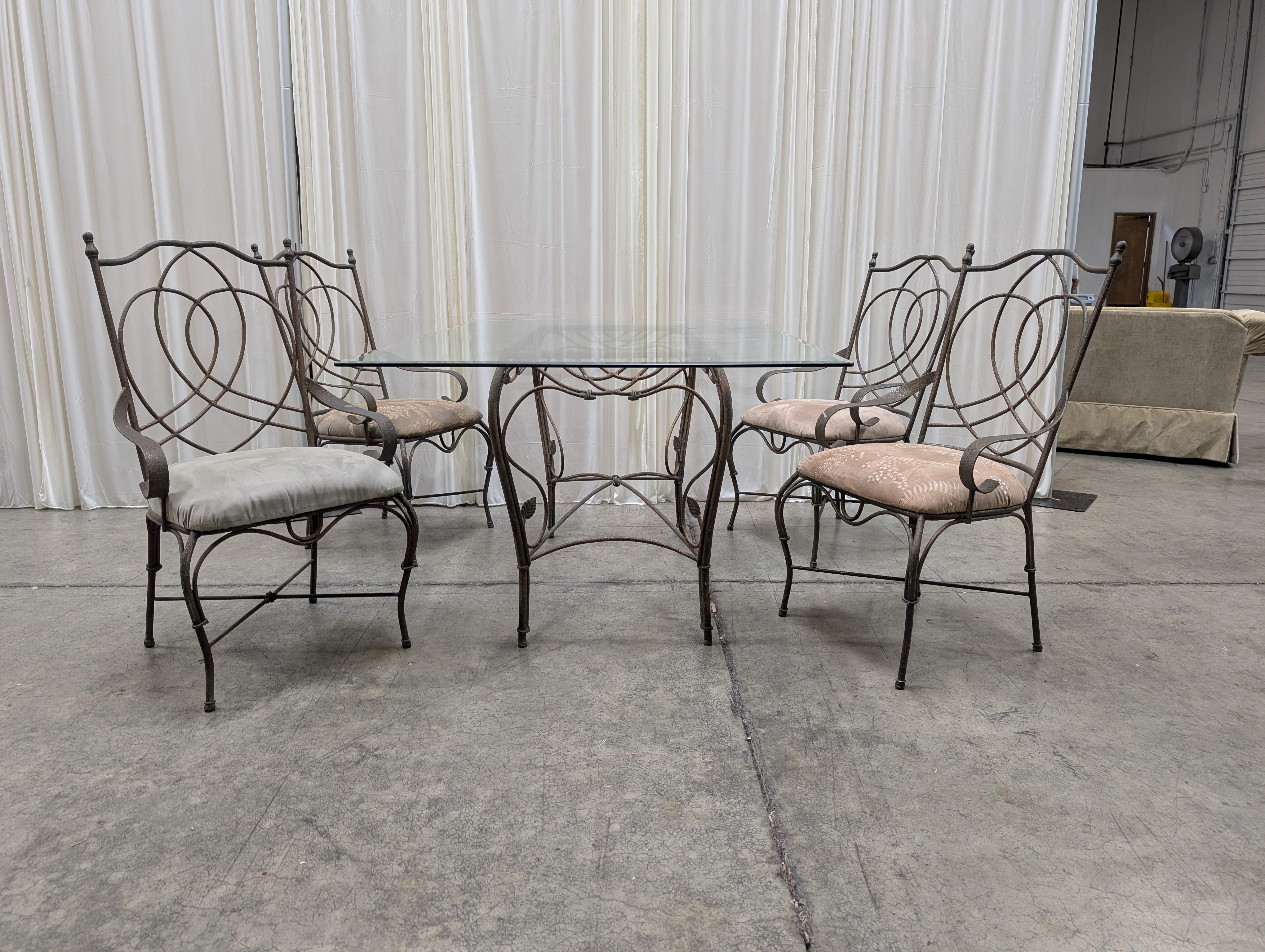 Ornate Bronze Metal Dining Chairs with  Glass Top Table