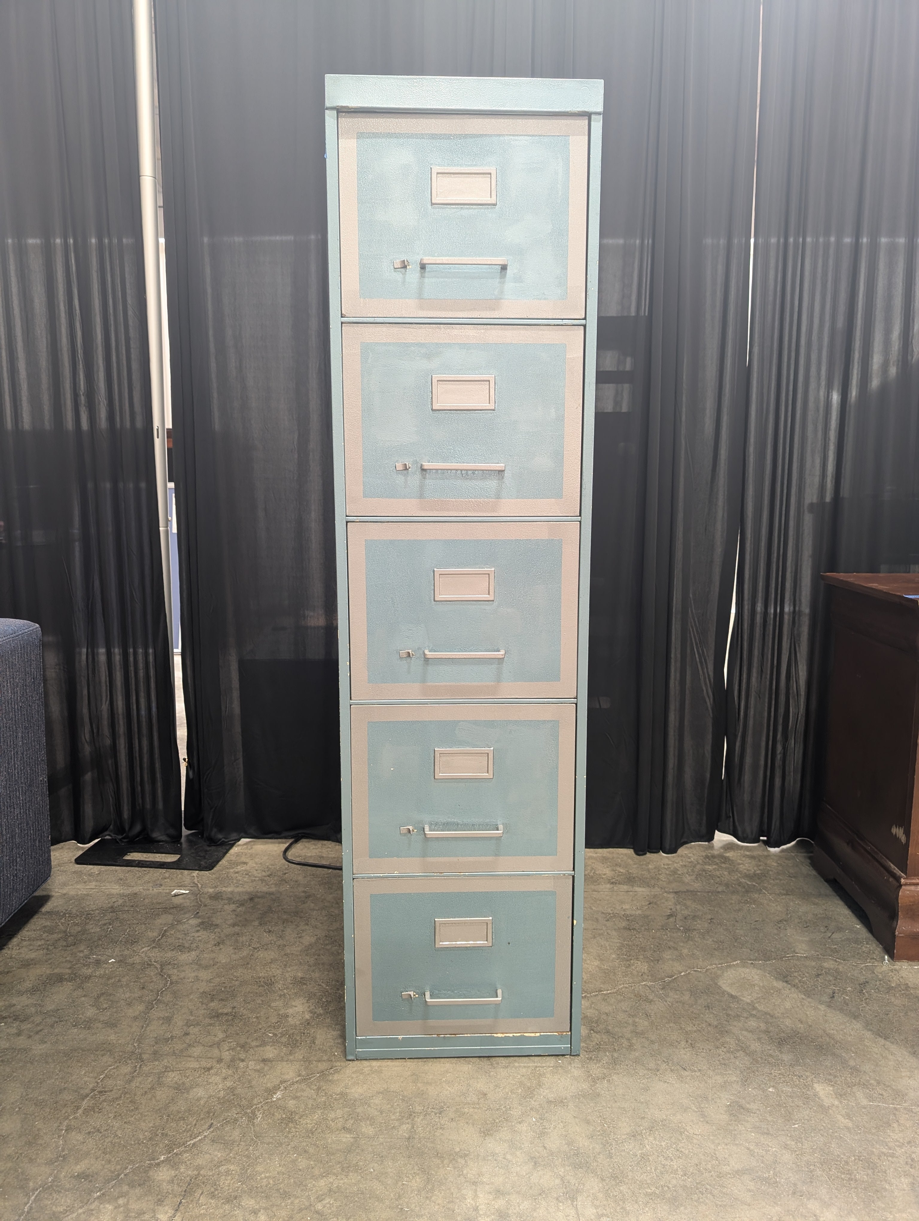 Two-Tone Blue Metal Four-Drawer Filing Cabinet