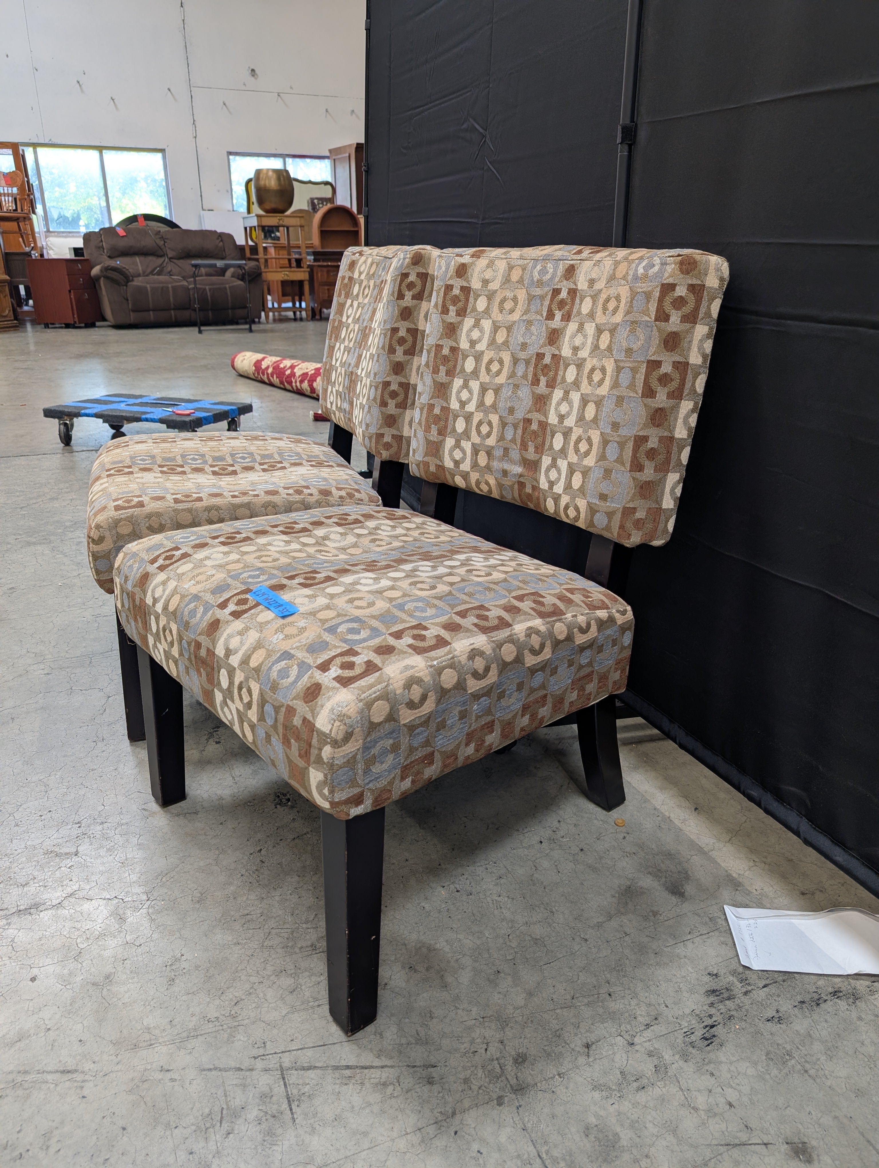 Pair of Brown Geometric Patterned Accent Chair in Fabric