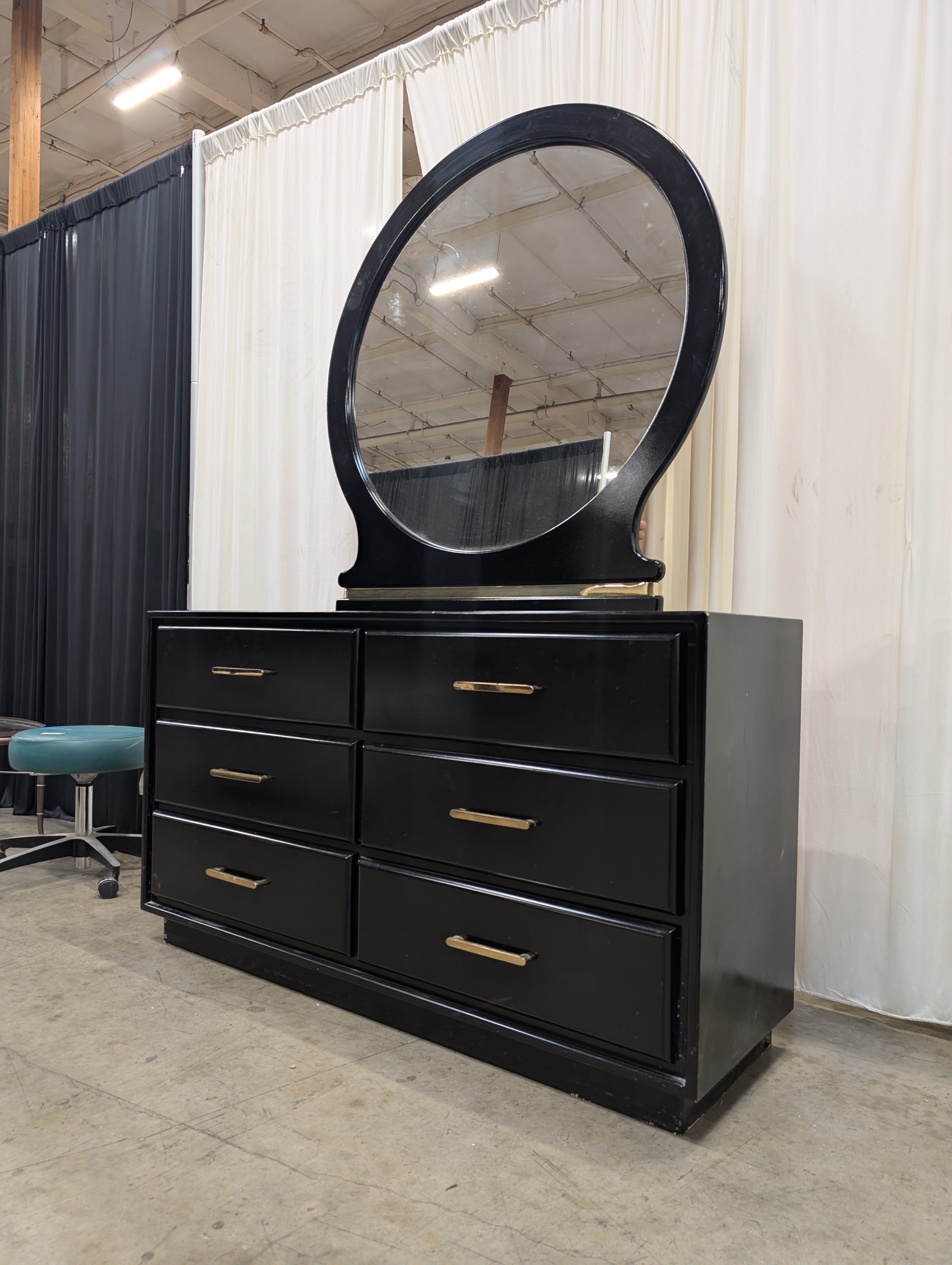 Contemporary Black Multi-Drawer Storage Cabinet with Gold Tone Pulls