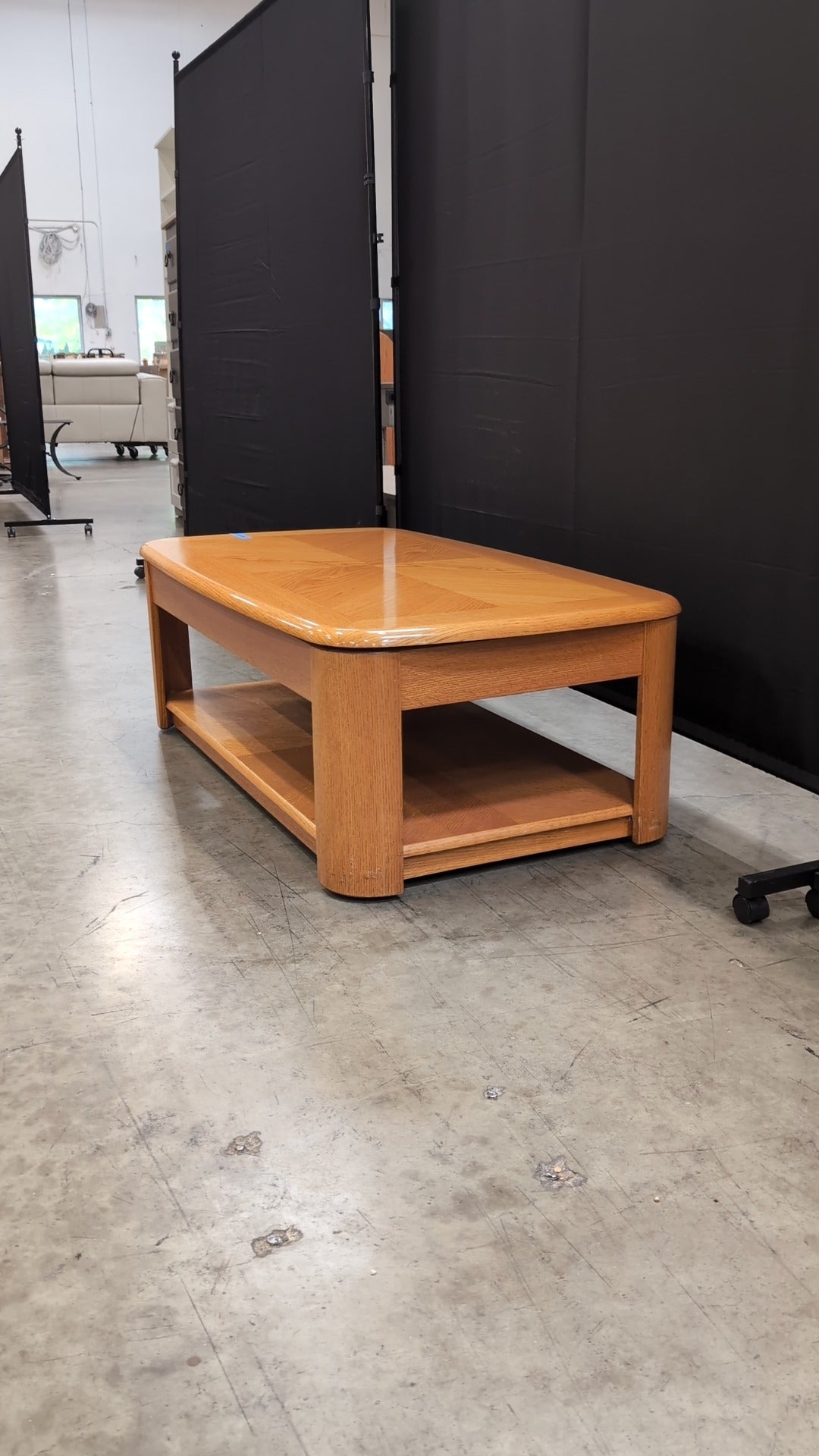 Rectangular Lift Top Light Oak Coffee Table with Lower Shelf